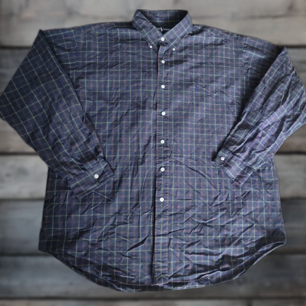 Polo Ralph Lauren VINTAGE Polo Ralph Lauren Men's XL Long Sleeve Plaid Button-Up Shirt Blue Green Casual Business Travel Size US XL / EU 56 / 4 - 1 Thumbnail