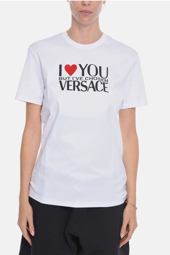 image of Versace Og1Mm0524 Crew Neck T-Shirt In White, Women's (Size Small)