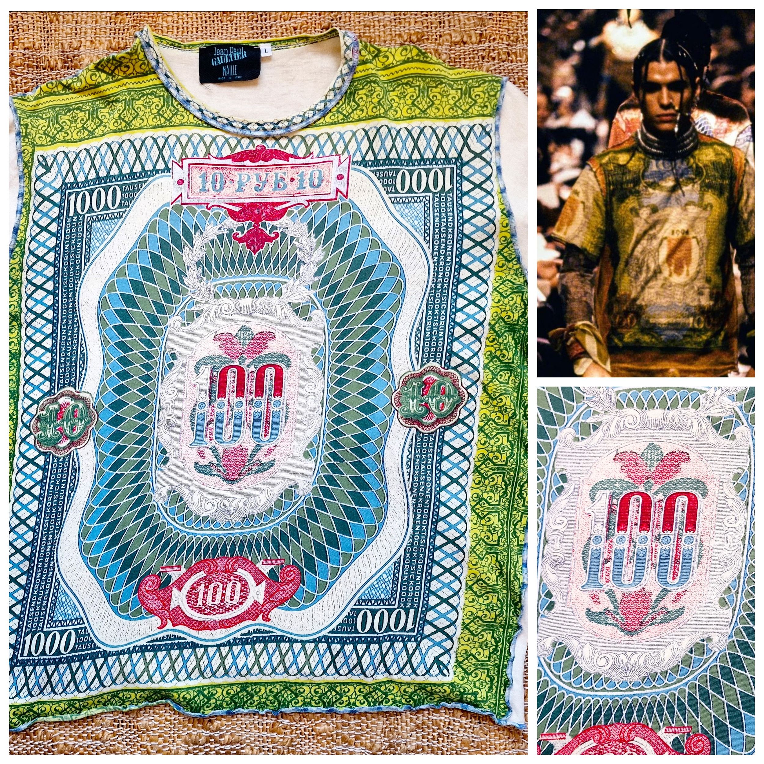 Jean Paul Gaultier Jean Paul Gaultier S/S 1994 Tattoo Banknote T-shirt Top Tee Size US M / EU 48-50 / 2 - 1 Thumbnail