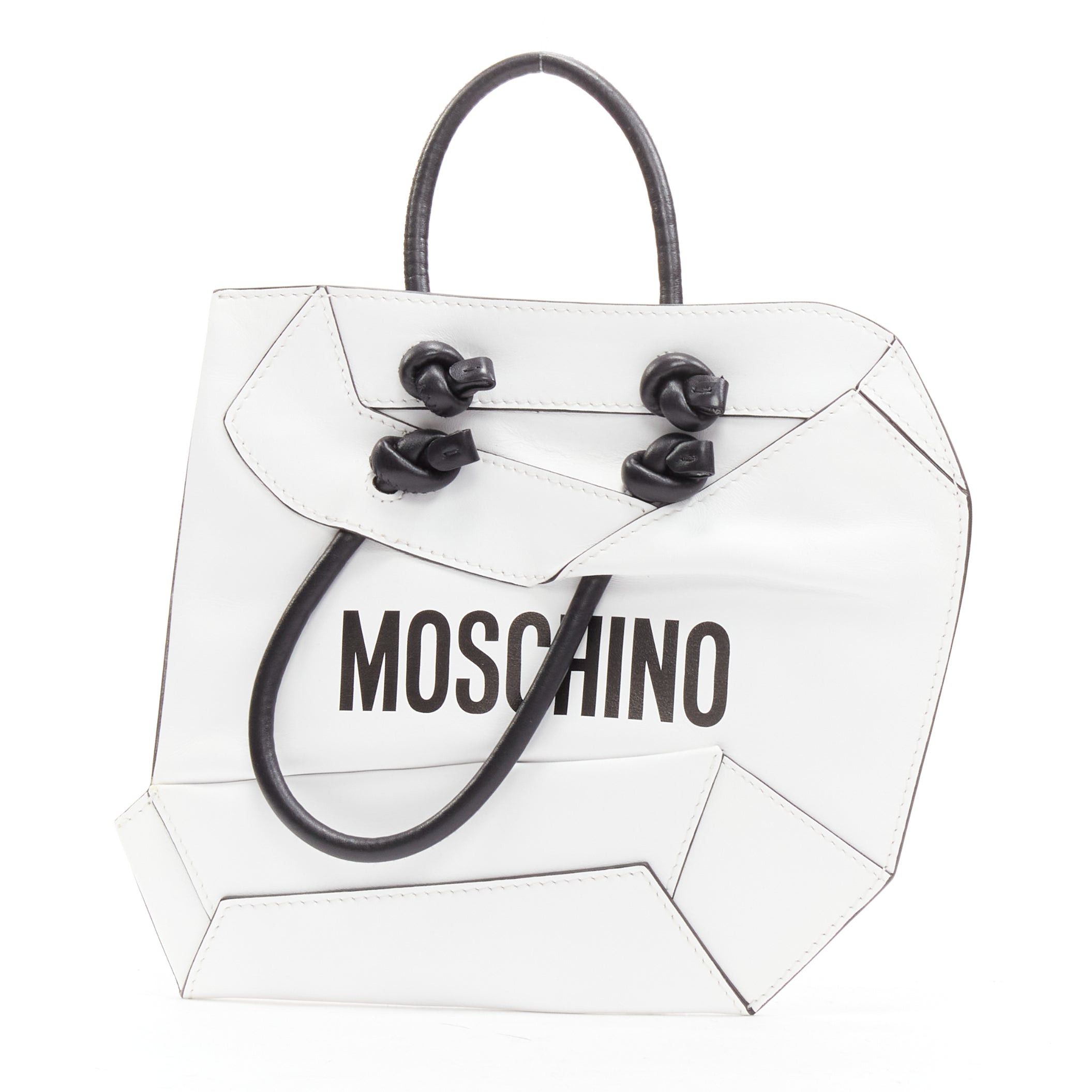 MOSCHINO COUTURE white optical 2D flat shopping tote leather