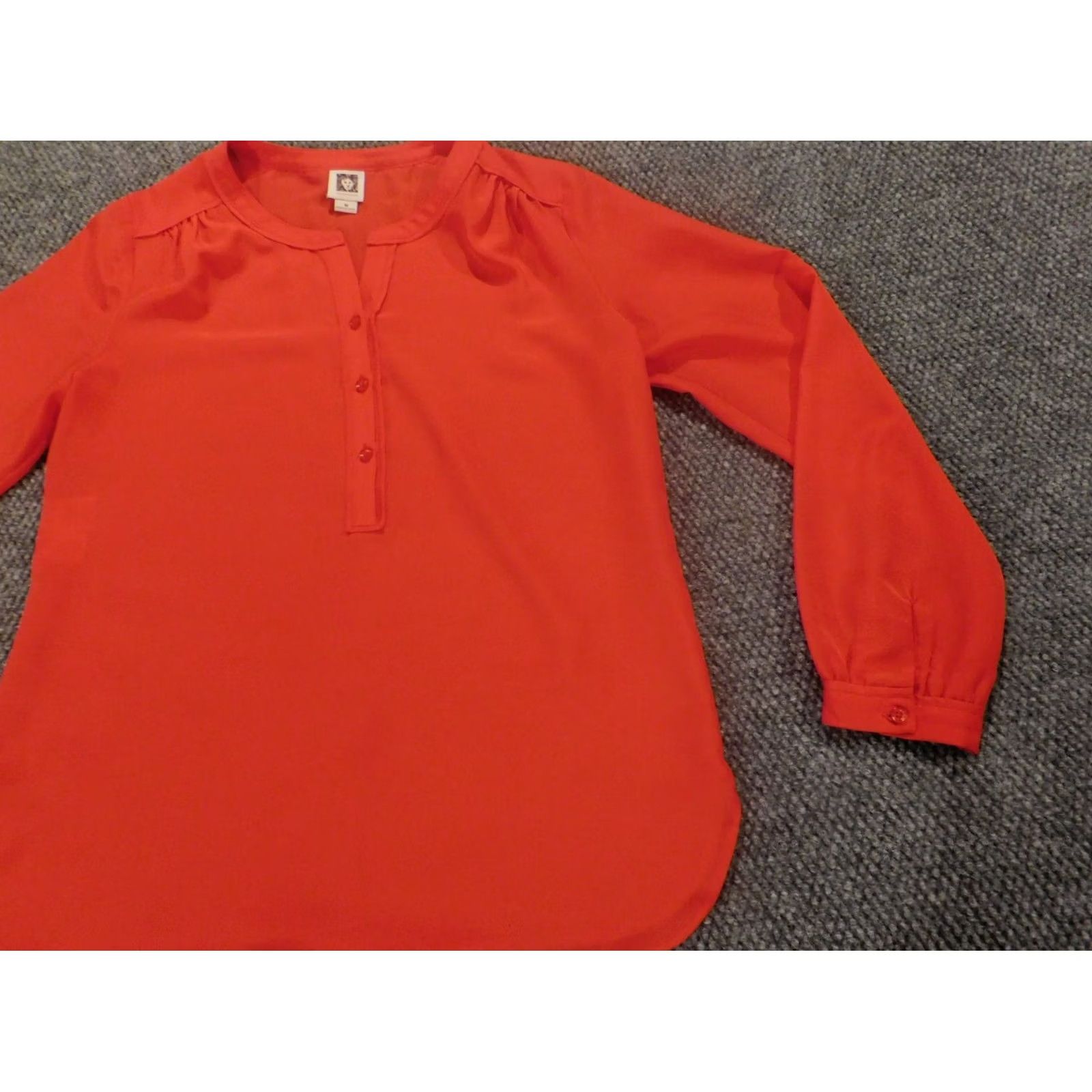 Anne Klein Anne Klein Womens Blouse M Red Crew Neck Pullover Button Short Sleeve Casual Stretch Regular Polyester Down Regular Size Type Blouse Womens Size M / US 6-8 / IT 42-44 - 2 Thumbnail