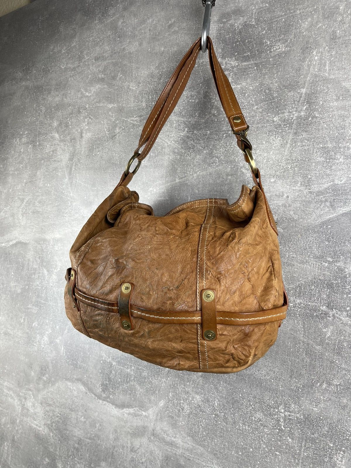 Hogan HOGAN Distressed Crinkled Leather Bag Slouchy Boho Vintage Size ONE SIZE - 7 Thumbnail