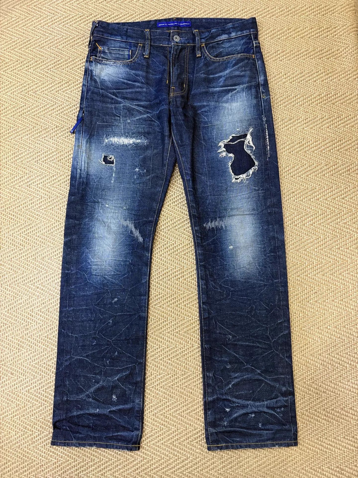 Fragment Design FRAGMENT x VANQUISH Lightning Distressed Jeans w/Rhinestones Size US 32 / EU 48 - 1 Thumbnail