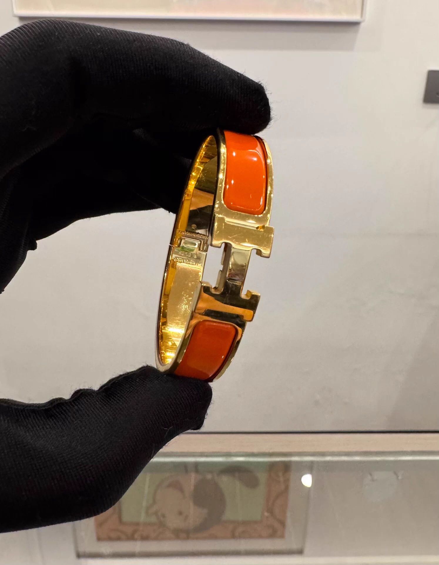 Hermes Hermes Clic H Orange Enamel Gold H Clasp Bangle 99 New Size ONE SIZE - 3 Thumbnail
