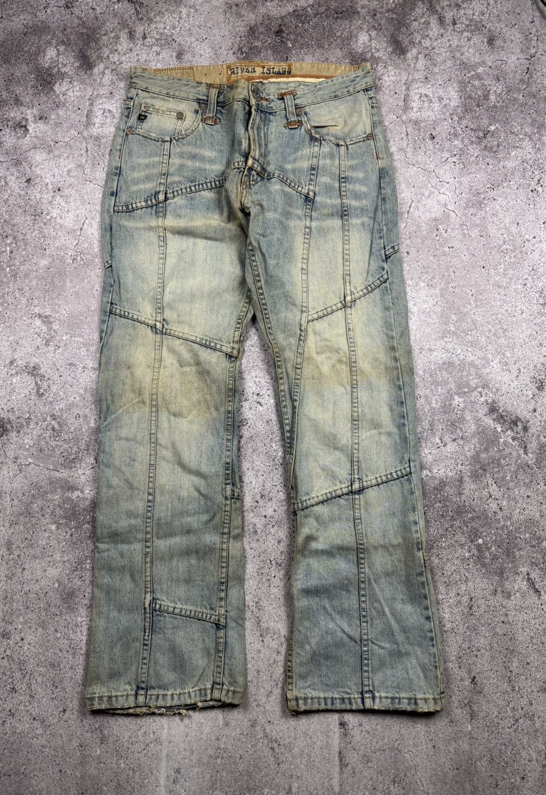Japanese Brand Vintage Avant Garde Jeans Flared Dirty Baggy Distressed Y2K Size US 34 / EU 50 - 1 Thumbnail