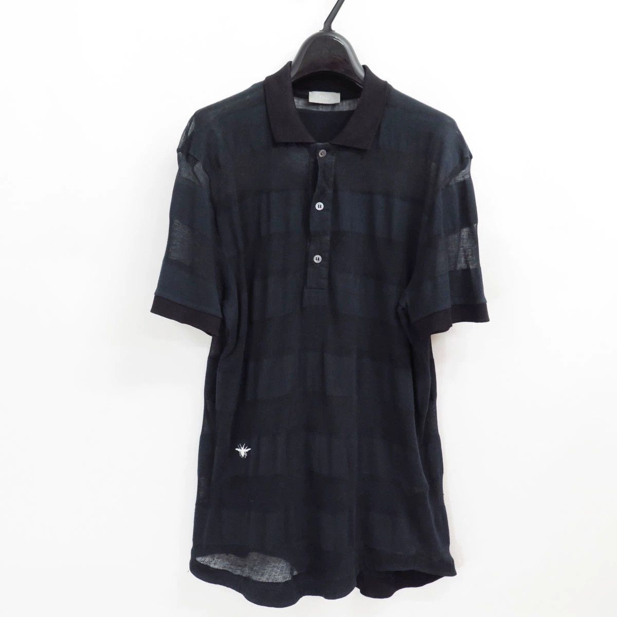 Dior Homme SS06 ネイビーとブラックのストライプ ポロシャツ S Dior × Hedi Slimane SS06 Dior Homme Union Jack Flag Striped Polo