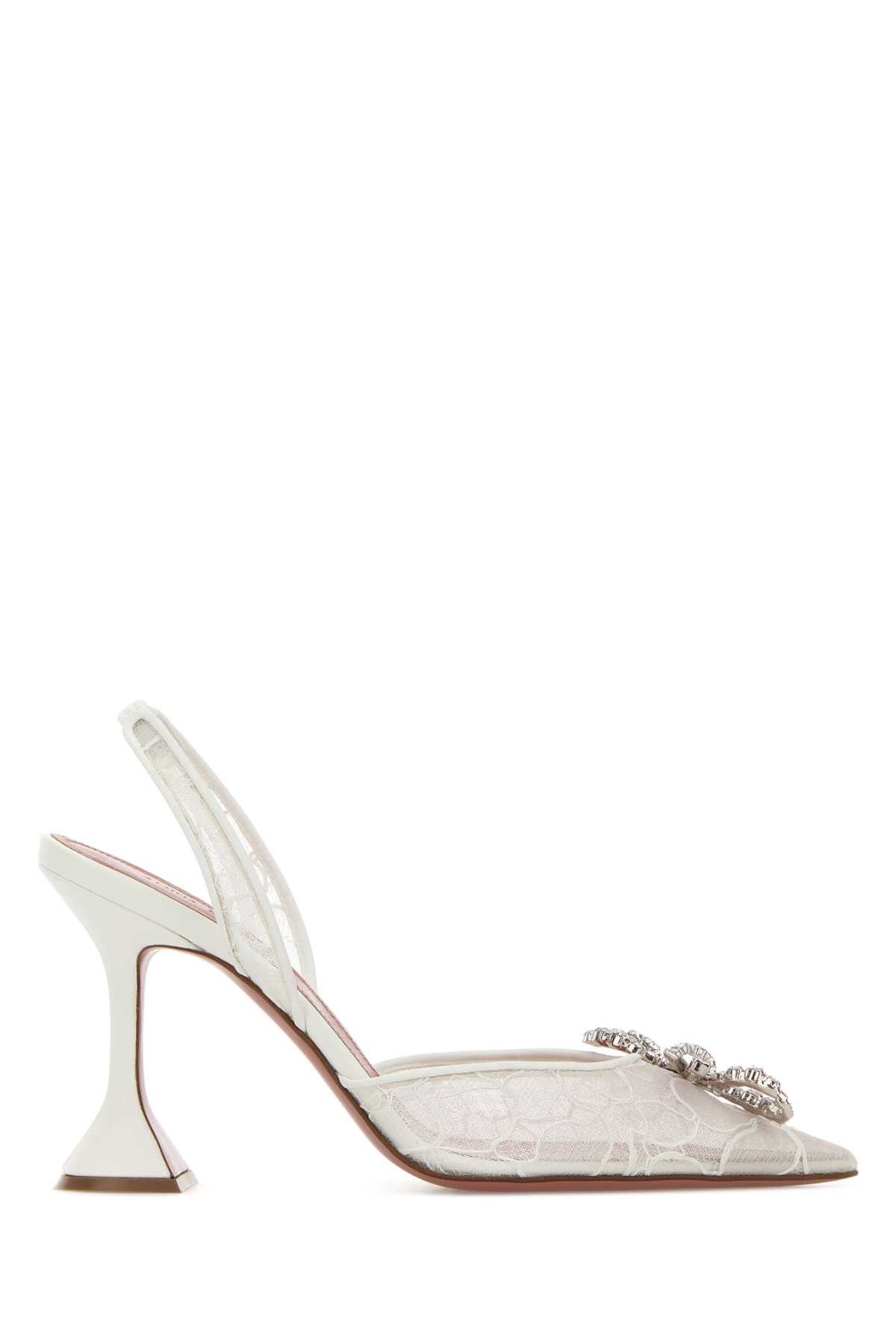 Amina Muaddi White Lace Rosie Pumps Size US 8 / IT 38 - 1 Thumbnail