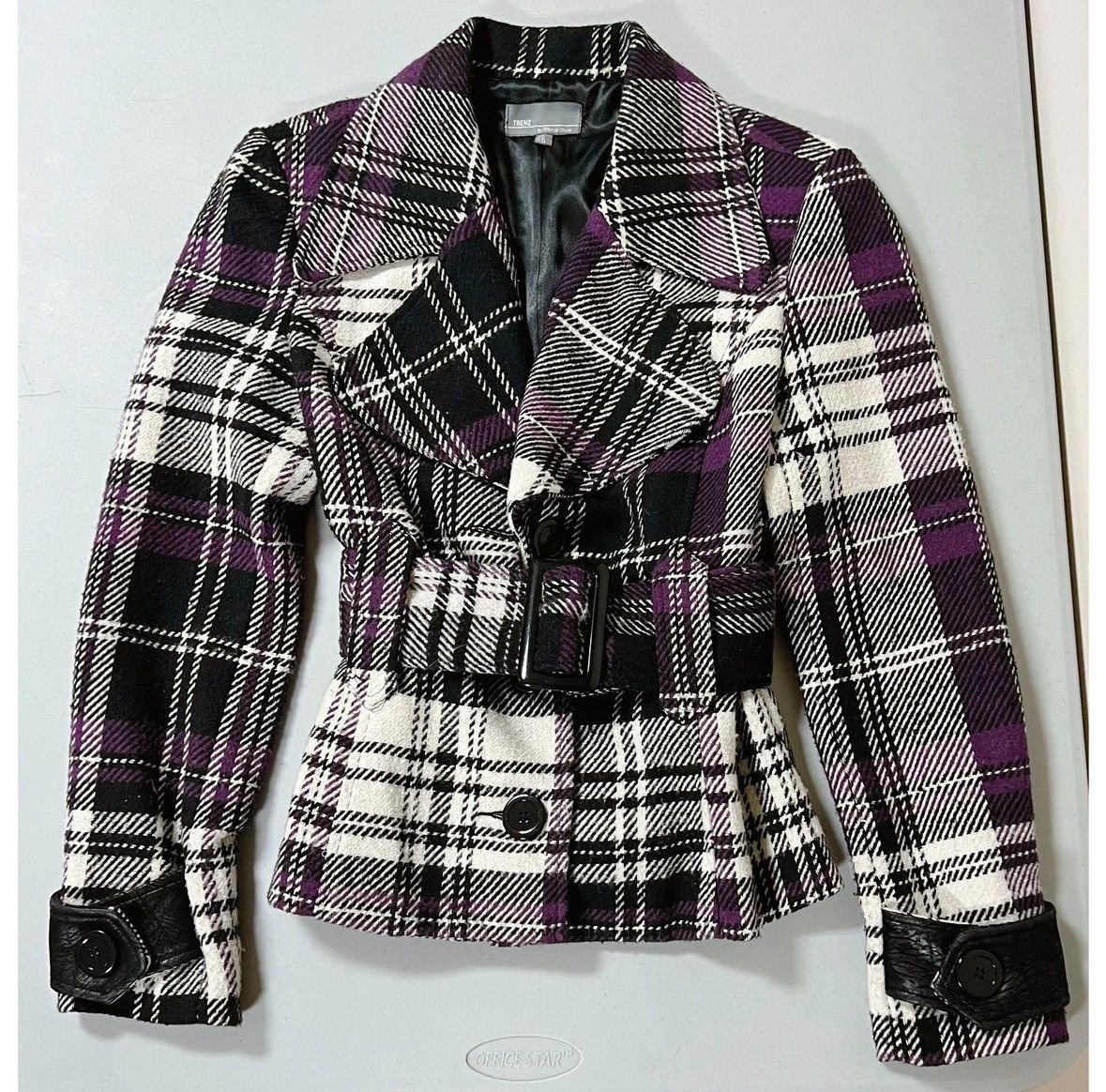Trendt Vision Purple Plaid Belted Collared Winter Jacket Coat Size S 💜🖤 Size S / US 4 / IT 40 - 4 Thumbnail