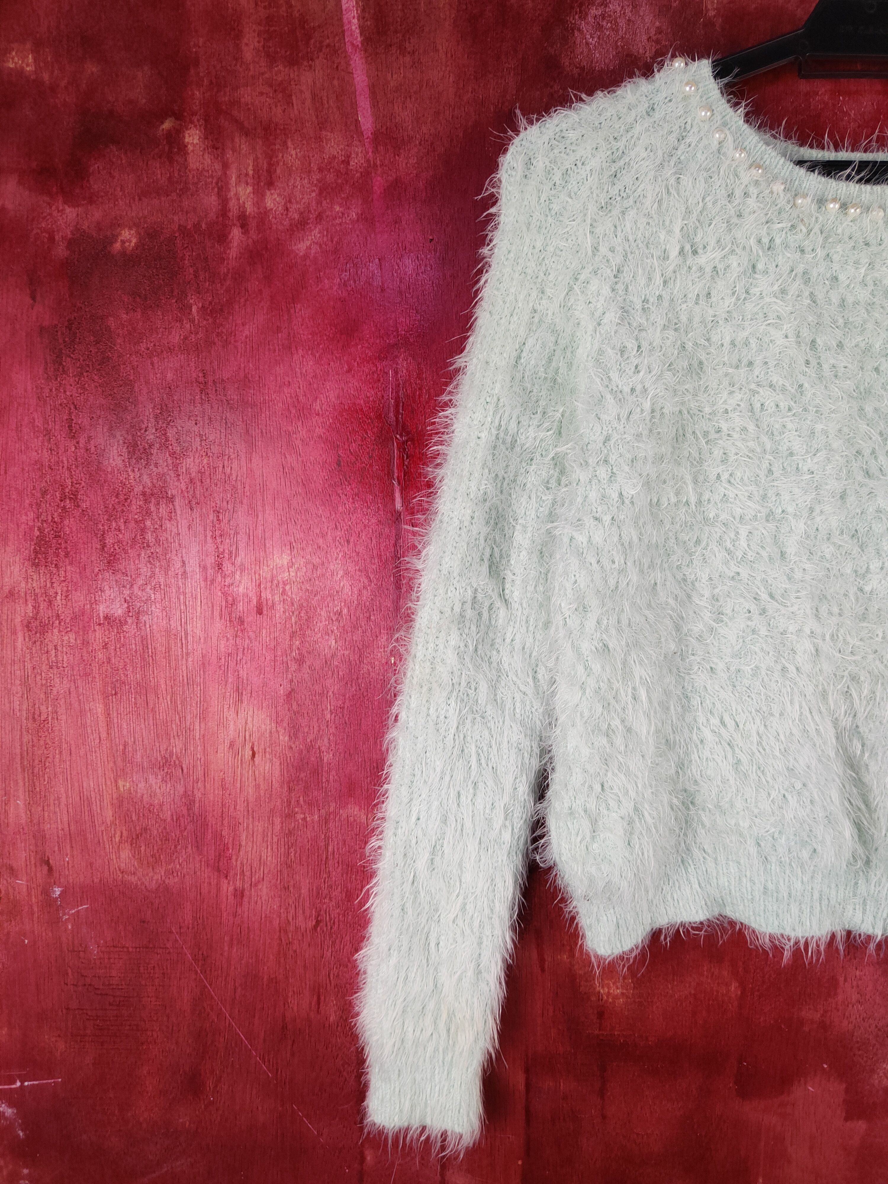 Homespun Knitwear Ingni Mint Green Shag Shaggy Fur Mohair Knitwear #S2107 Size S / US 4 / IT 40 - 4 Thumbnail