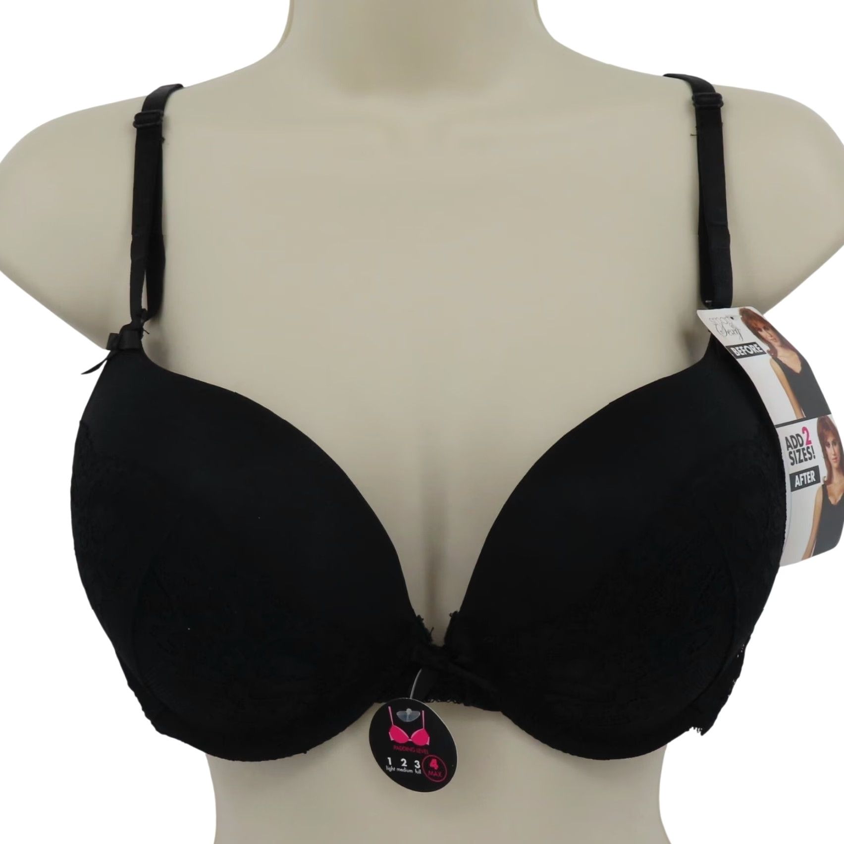 Vintage Smart & Sexy Bra 36C Black Padded Underwire Lace Bow SA276 Women NEW Size ONE SIZE - 2 Thumbnail