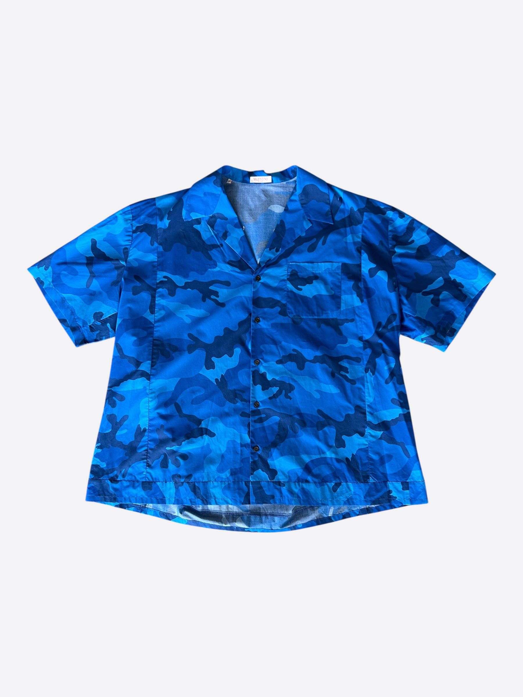 Valentino Valentino Blue Camouflage Button Up Shirt Size US XXL / EU 58 / 5 - 1 Thumbnail