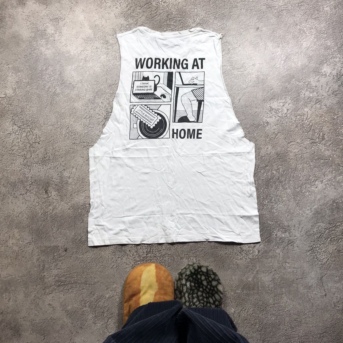 Vintage Vintage 90s Graphic Tee Working At Home Funny Print Baggy L Size US L / EU 52-54 / 3 - 1 Thumbnail