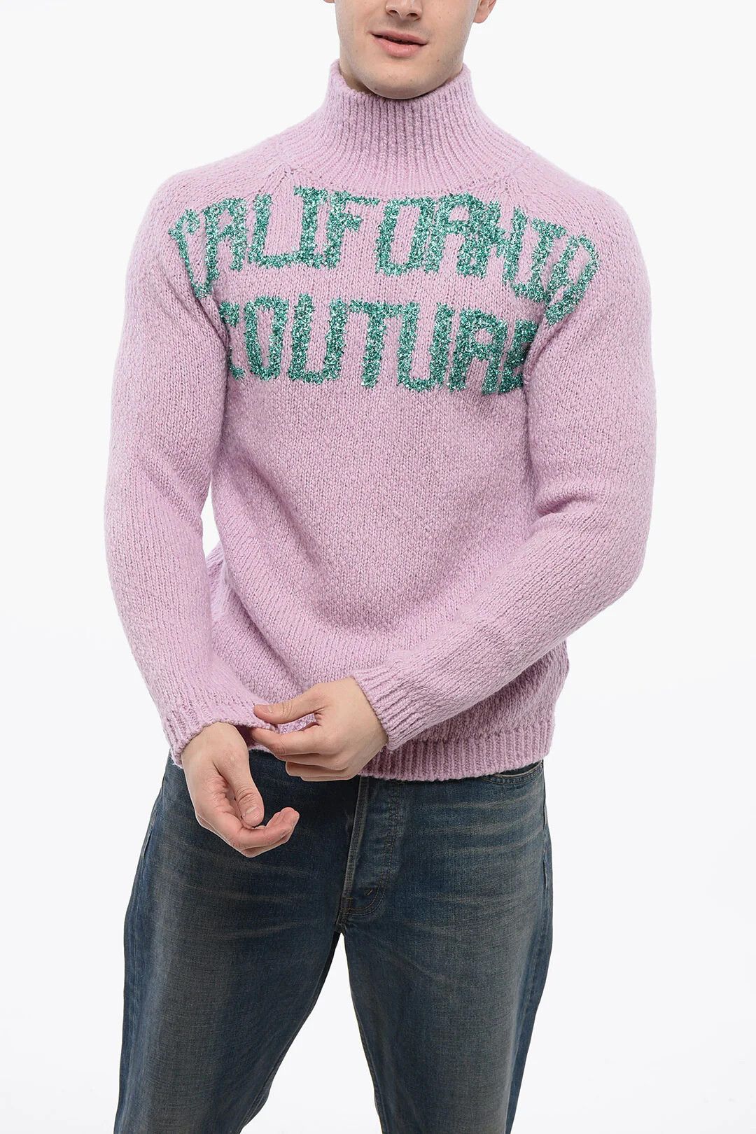 Dior × ERL og1mm0326 Lurex-Embroidered Turtleneck Pullover in Pink Size US M / EU 48-50 / 2 - 1 Thumbnail