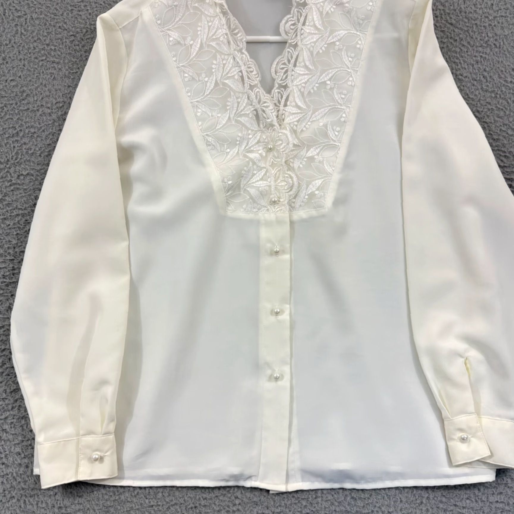 Vintage VINTAGE Sellecca Shirt Womens 12 White Blouse Embroidered 80s Button Lace Top Size XL / US 12-14 / IT 48-50 - 2 Thumbnail