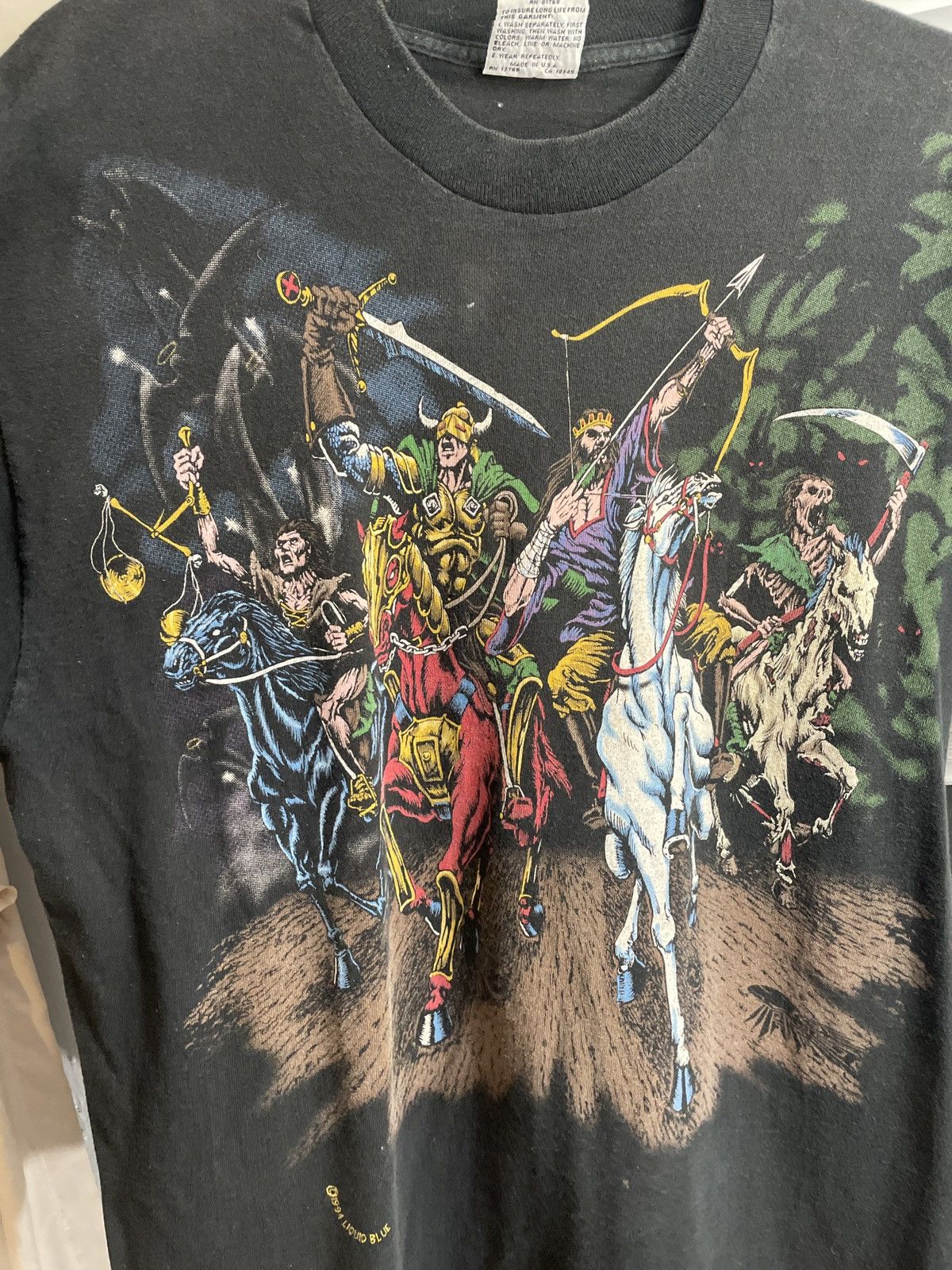 Liquid Blue × Vintage 1994 RARE LIQUID BLUE FOUR HORSEMAN GRAPHIC SHIRT Size US XL / EU 56 / 4 - 6 Thumbnail