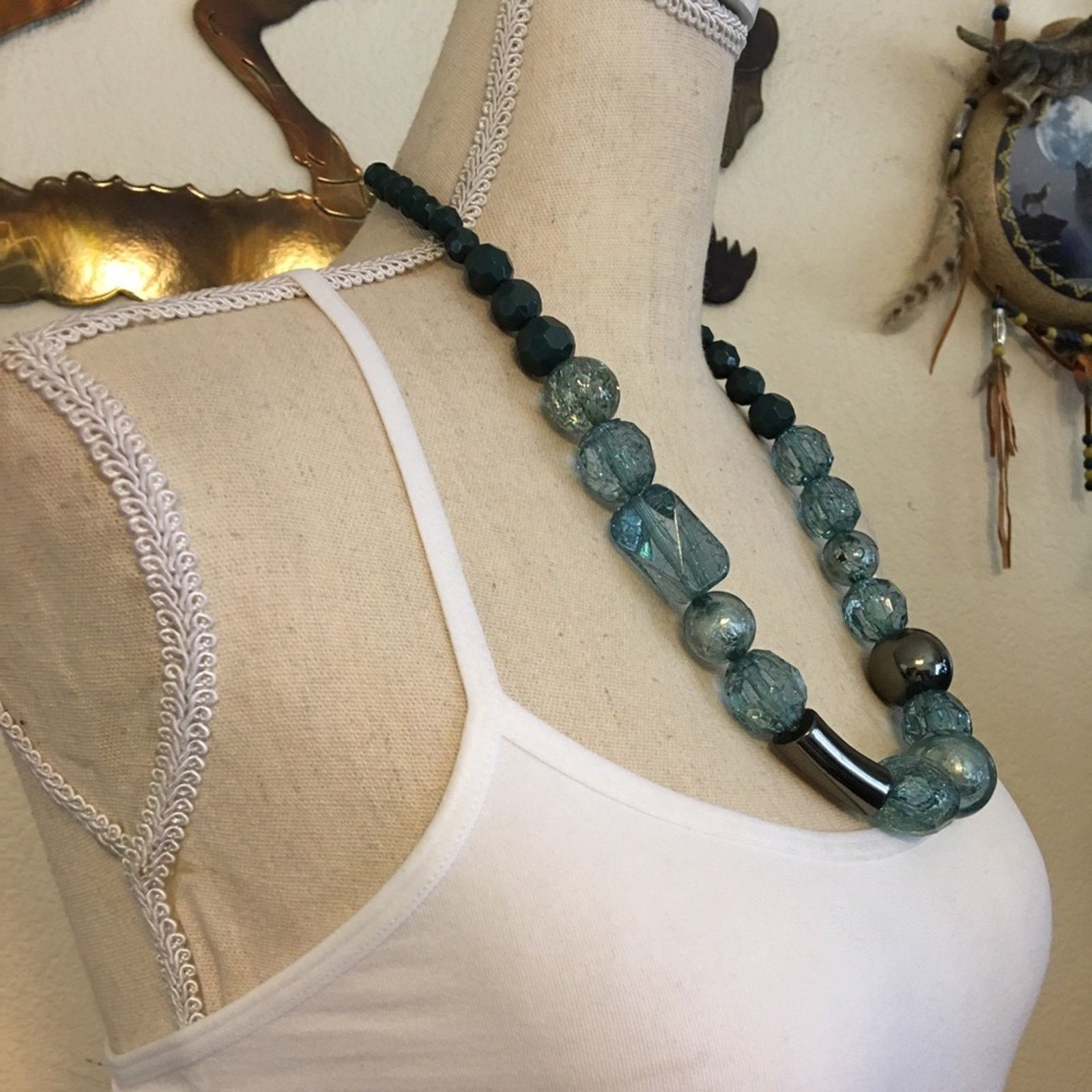Jewelry Chunky crackled bead green tone necklace Size ONE SIZE - 2 Thumbnail