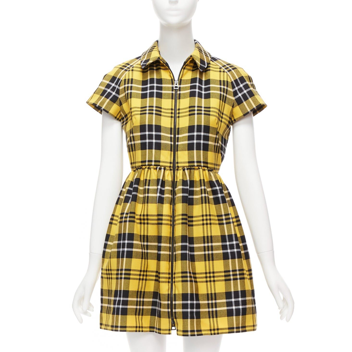 Dior CHRISTIAN DIOR 2022 Runway yellow punk plaid tartan wool zip front dress FR34 XS Size XS / US 0-2 / IT 36-38 - 1 Thumbnail