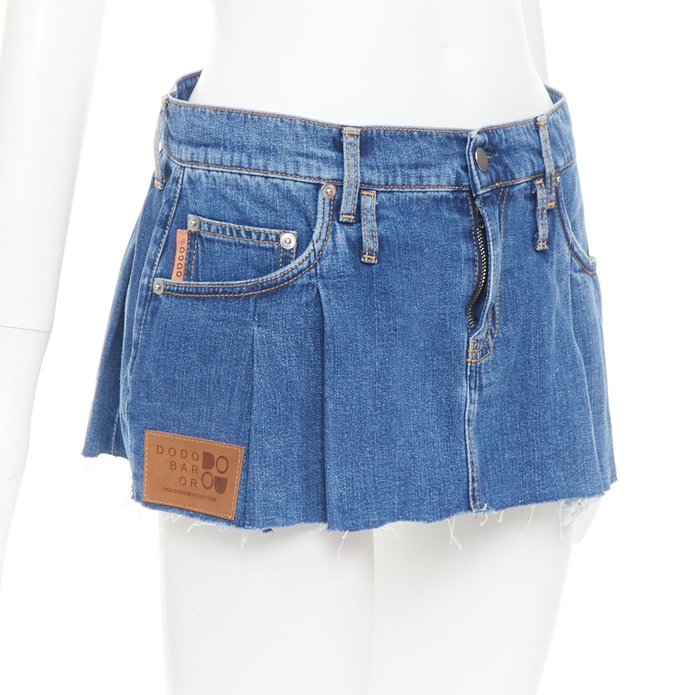 Dodo Bar Or DODO BAR OR Lennon Mini Skirt blue pleated front brown tag short skirt IT34 S Size 27" / US 4 / IT 40 - 1 Thumbnail