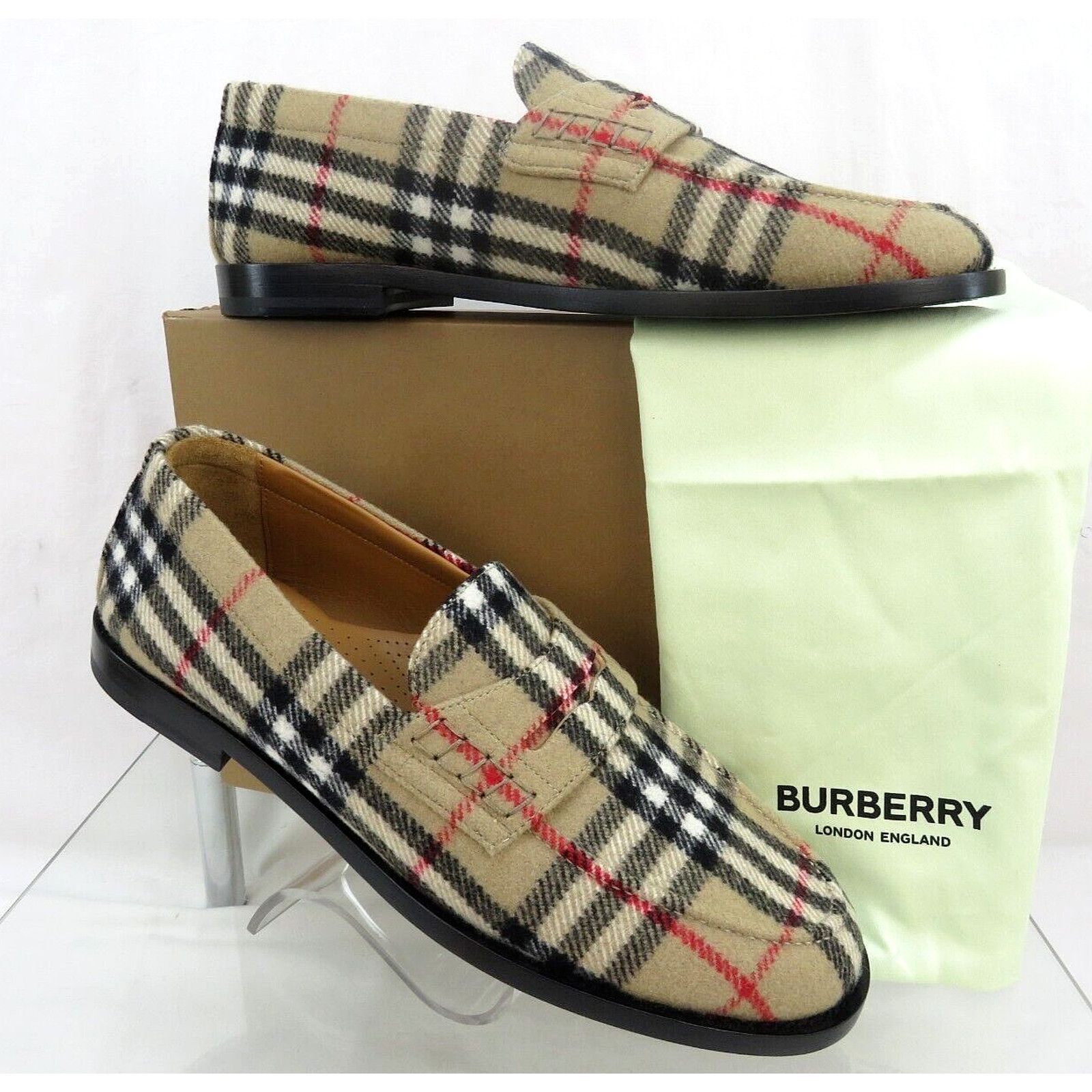 Burberry HACKNEY BEIGE CHECK WOOL PENNY LOAFERS 43 US 10 ITALY Size US 10 / EU 43 - 1 Thumbnail