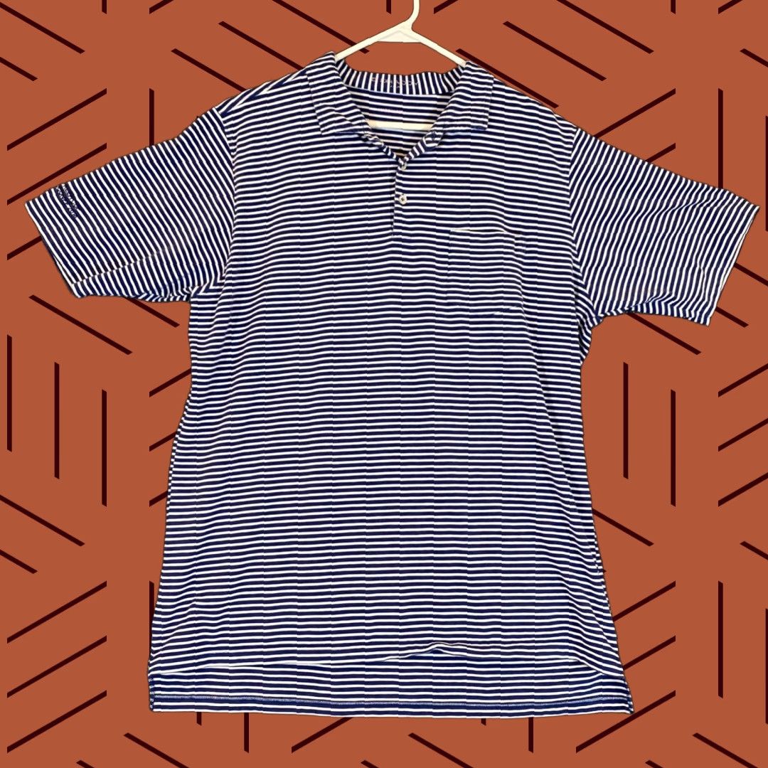 Vintage B Draddy Polo Mens XL Blue White Striped Golf Shirt Short Sleeved Sleeve Logo Size US XL / EU 56 / 4 - 1 Thumbnail