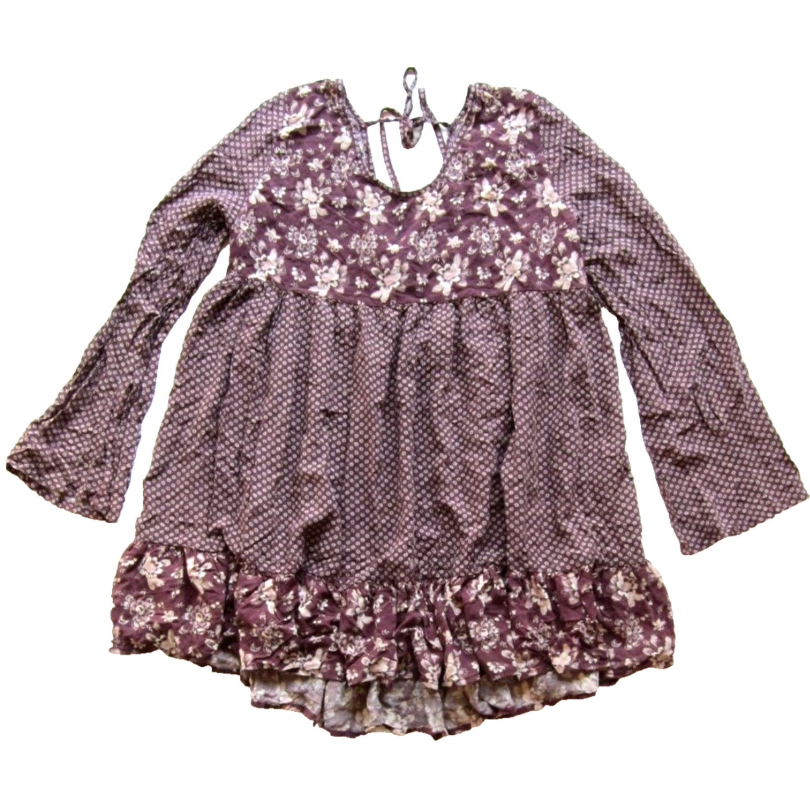 Vintage Tokyo Darling 100% Rayon Purple White Floral Long Sleeve Smock Tunic Dress XL Size XL / US 12-14 / IT 48-50 - 2 Thumbnail