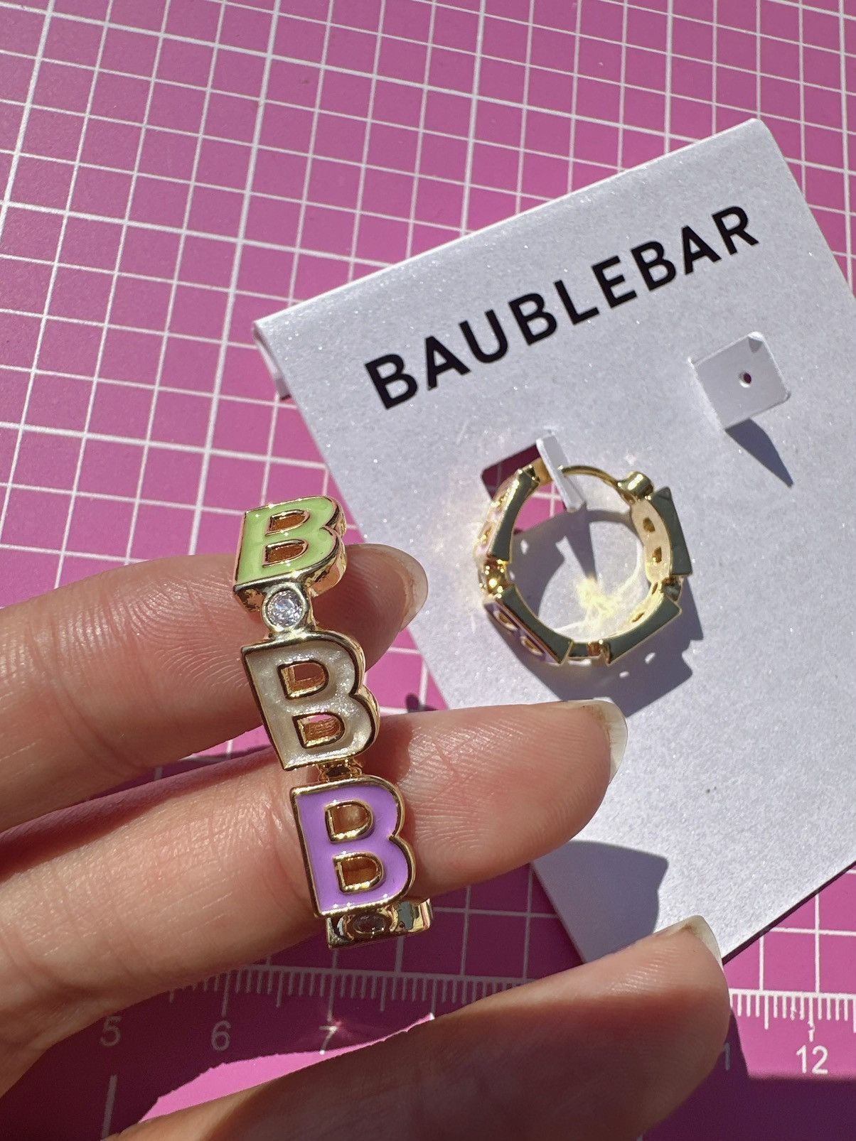 Designer BaubleBar multicolor letter B diamonds Gold Hoop clip on Size ONE SIZE - 3 Thumbnail