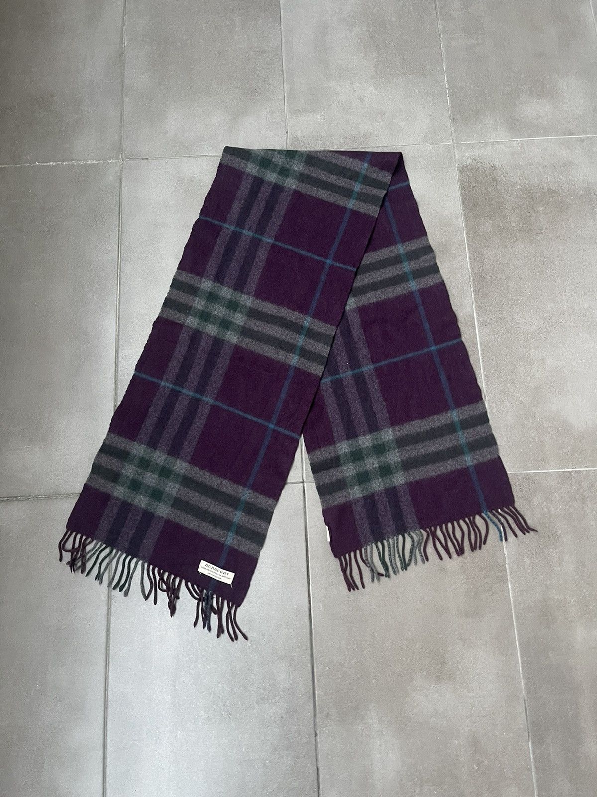 Burberry Burberry Nova Check Checkered Violet Grey Cashmere Scarf Size ONE SIZE - 4 Thumbnail