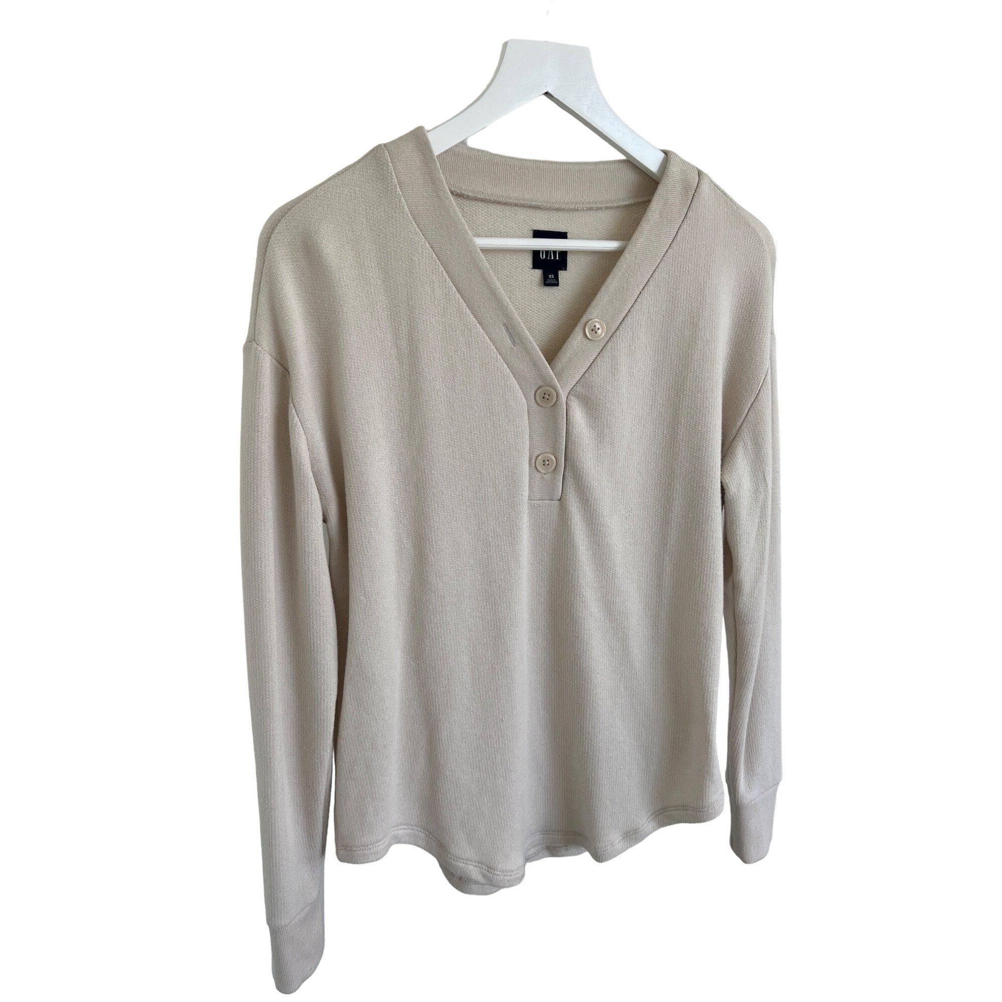 Gap Gap Marled Henley V-Neck Top Oyster Beige Size XS / US 0-2 / IT 36-38 - 3 Thumbnail