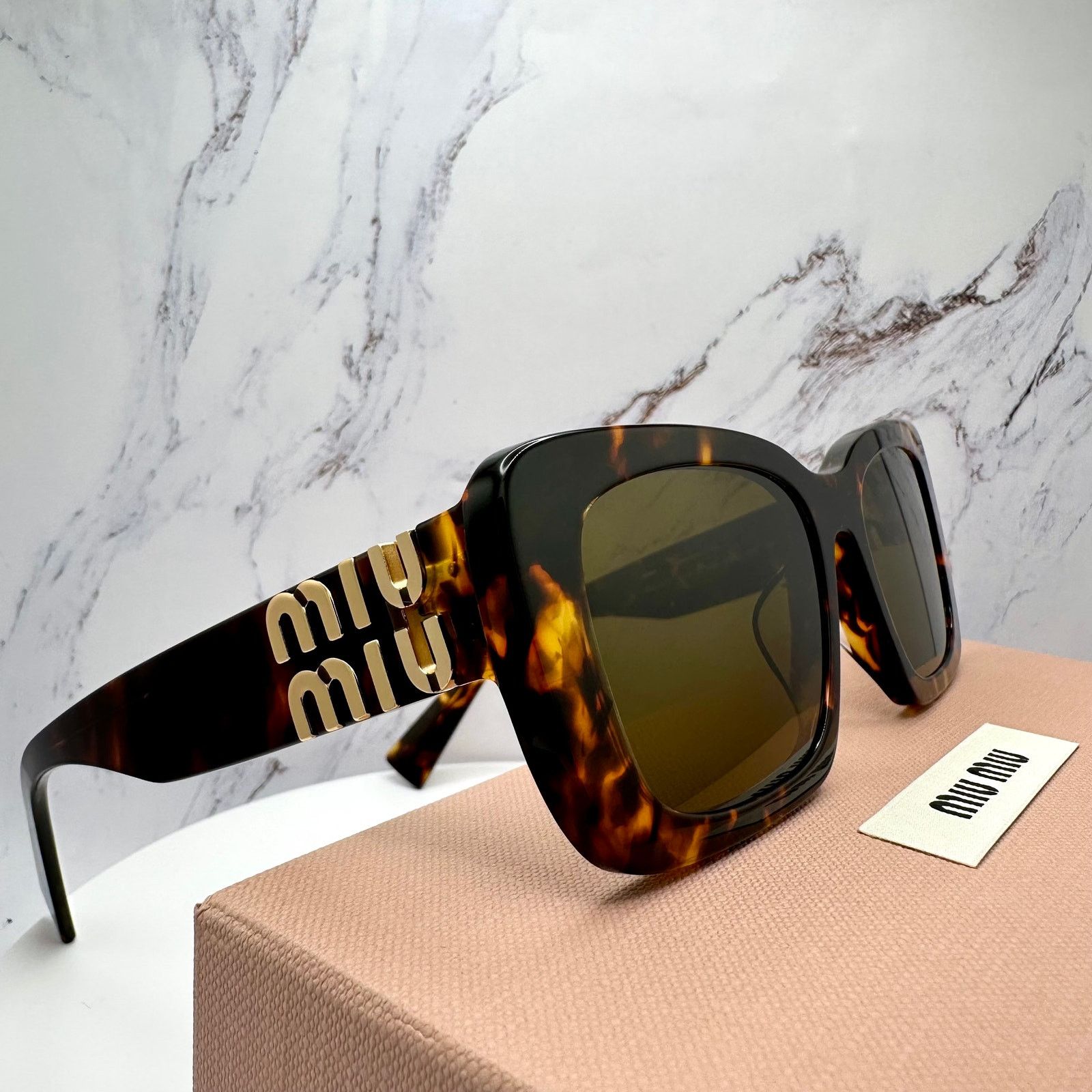 Miu Miu New MIU MIU Sunglasses Brown Tortoise Gold Metal Logo Size ONE SIZE - 9 Thumbnail