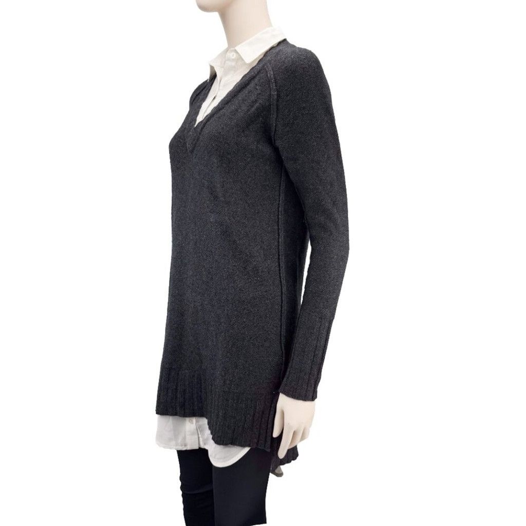 Brochu Walker BROCHU WALKER The Looker V-Neck Grey White Sweater Dress XS Size XS / US 0-2 / IT 36-38 - 5 Thumbnail