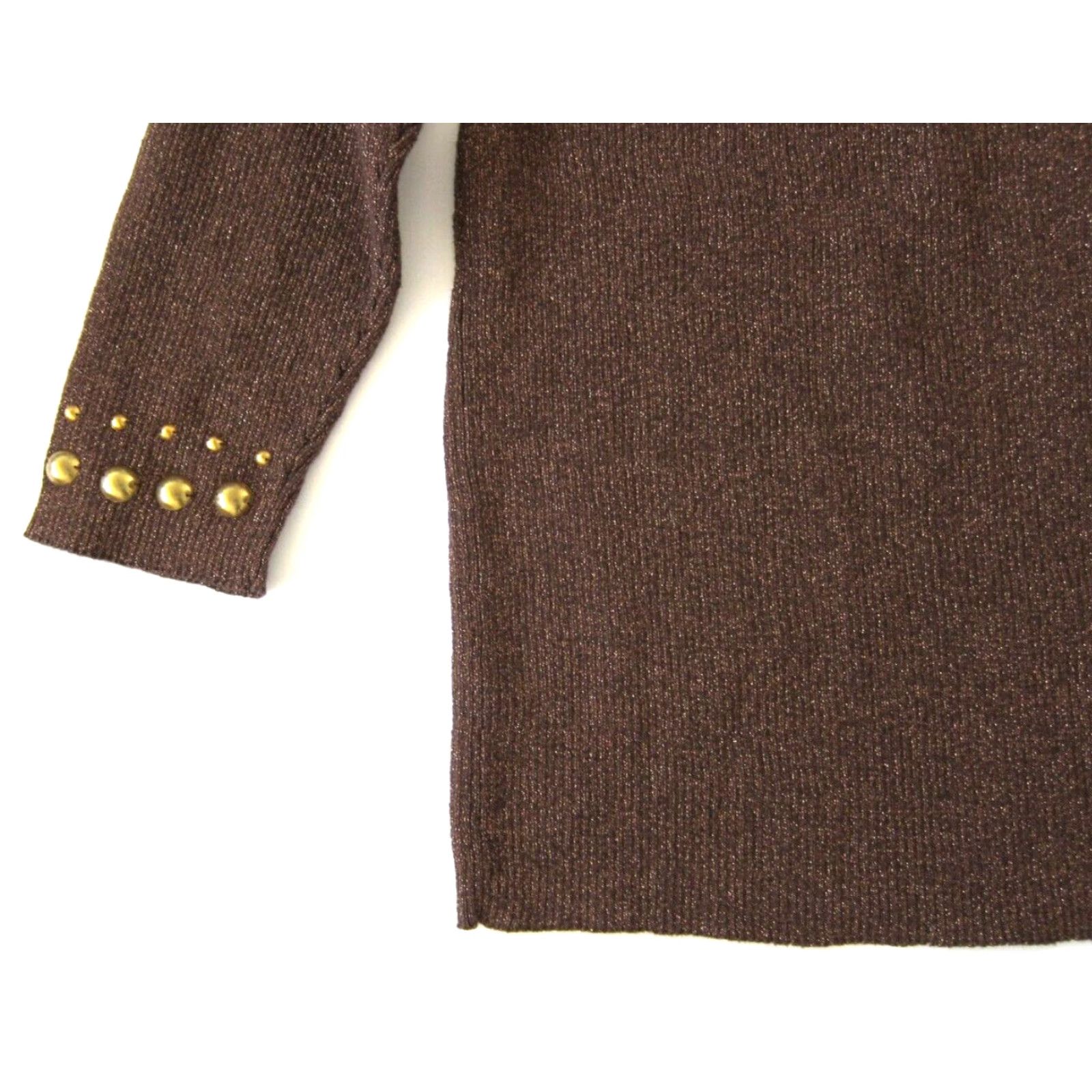 Vintage Objects D'art NWT Brown Metallic Gold Studded 3/4 Sleeve Sweater Large Women Shirt Pullover Round Neck 60% cotton 40% metallic Size L / US 10 / IT 46 - 5 Thumbnail