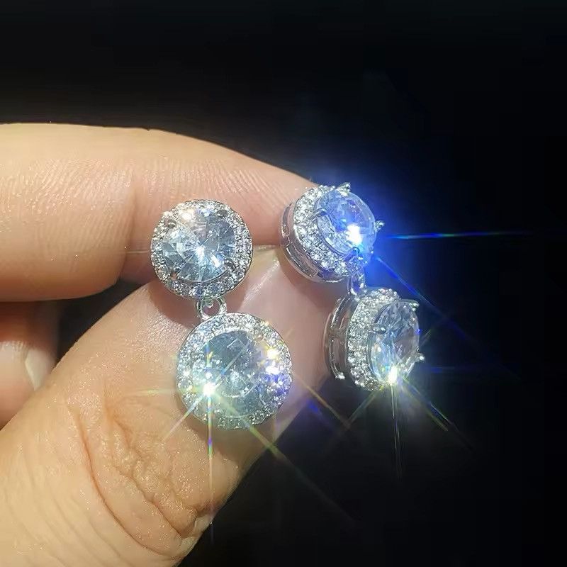 Diamond Earrings x Jewelry Round Cubic Zirconia Earring in Silver, Men's