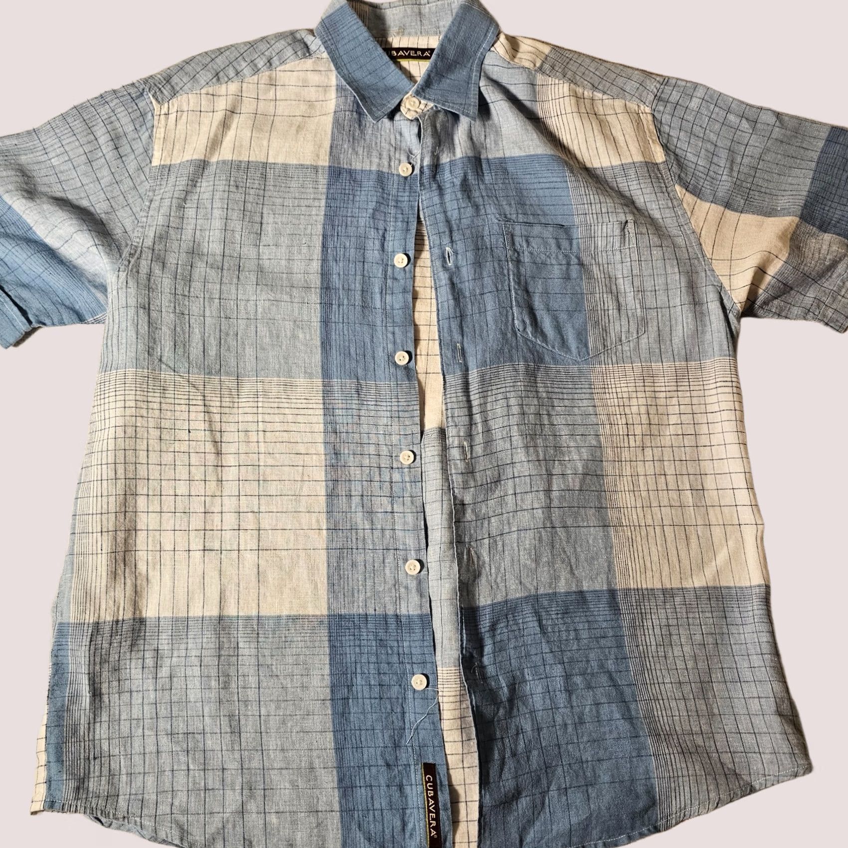 Cubavera Cubavera Shirt Mens L Blue Linen Checkered Button Short Sleeve Beach Size US L / EU 52-54 / 3 - 1 Thumbnail
