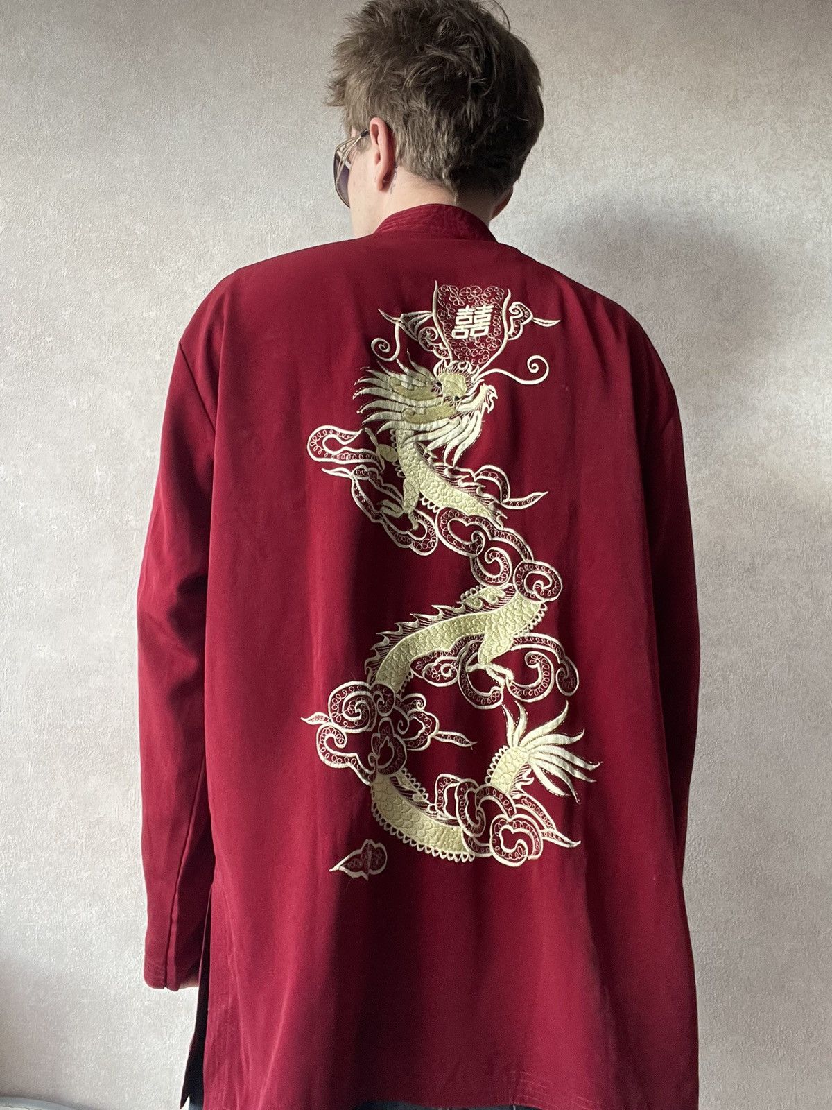 Japanese Brand 90s Vintage Burgundy Dragon Embroidered Chinese Tang Shirt Size US XXL / EU 58 / 5 - 2 Thumbnail