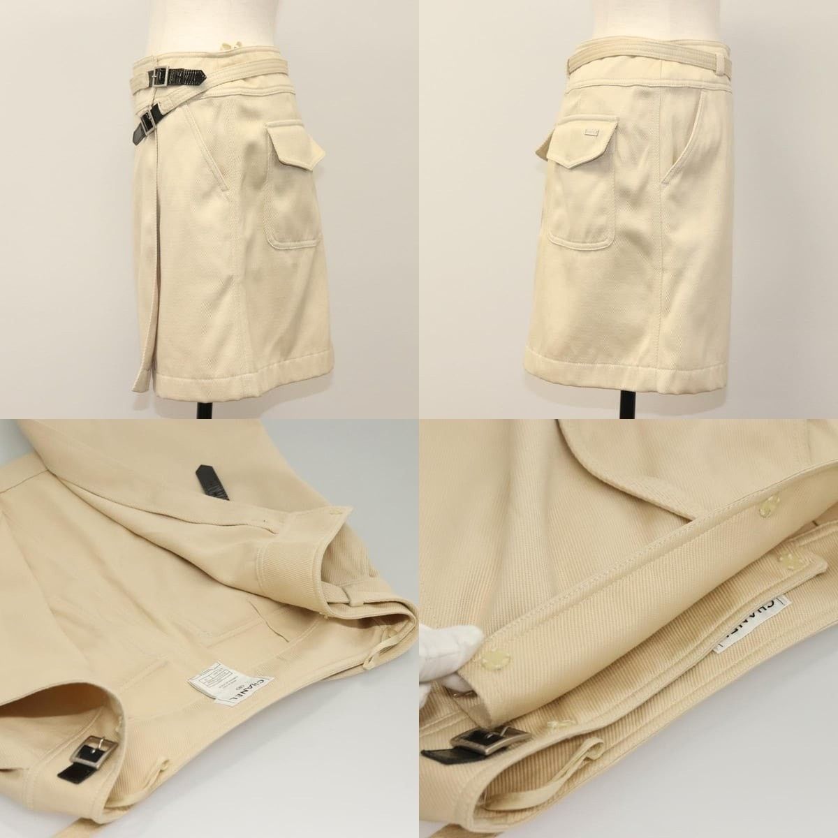 Chanel Chanel Skirt Denim Leather Beige CC Size 28" / US 6 / IT 42 - 3 Thumbnail