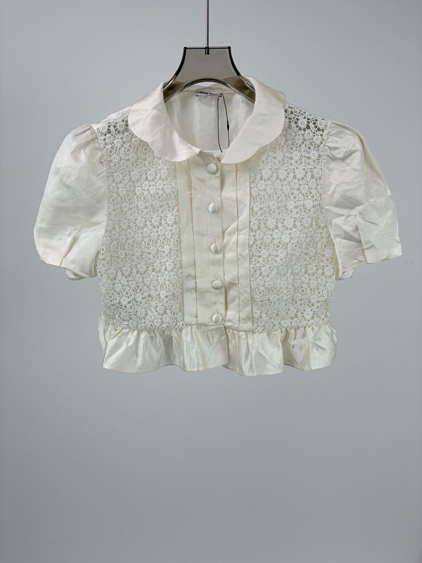 Miu Miu MIUMIU Lace Peter Pan Collar Short-Sleeve Shirt Size M / US 6-8 / IT 42-44 - 1 Thumbnail