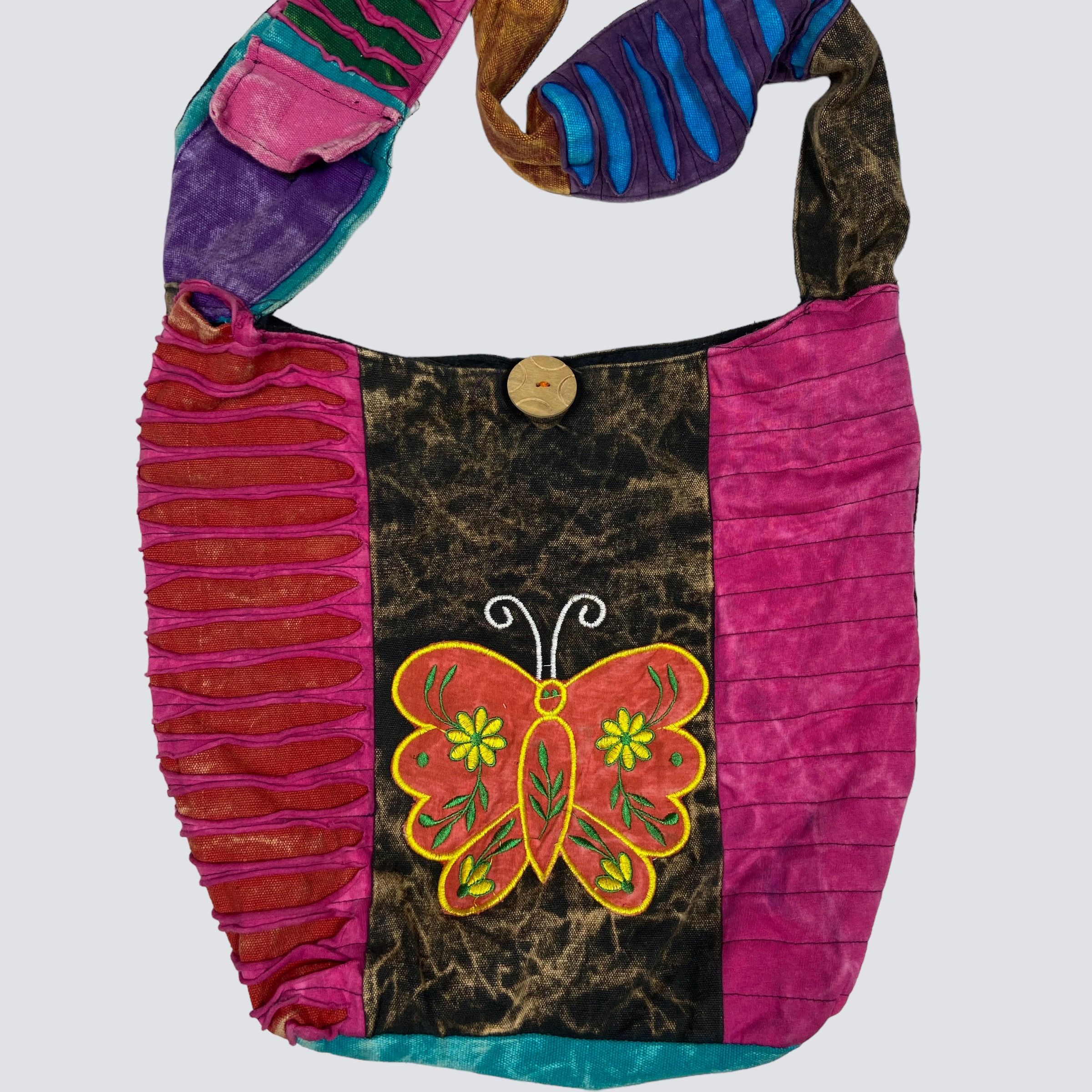 Vintage REWORKED LSD BUTTERFLY HANDMADE 1990s RASTA BAG - № 6035 Size ONE SIZE - 8 Thumbnail