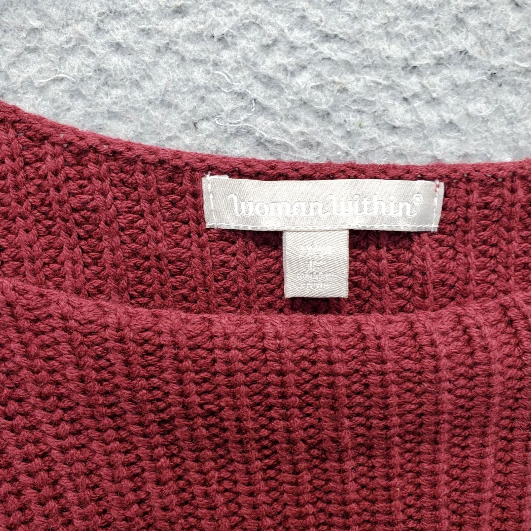Vintage Woman Within Sweater Womens 1X Burgundy Knit Short Sleeve Crew Neck Pullover Size XL / US 12-14 / IT 48-50 - 5 Thumbnail