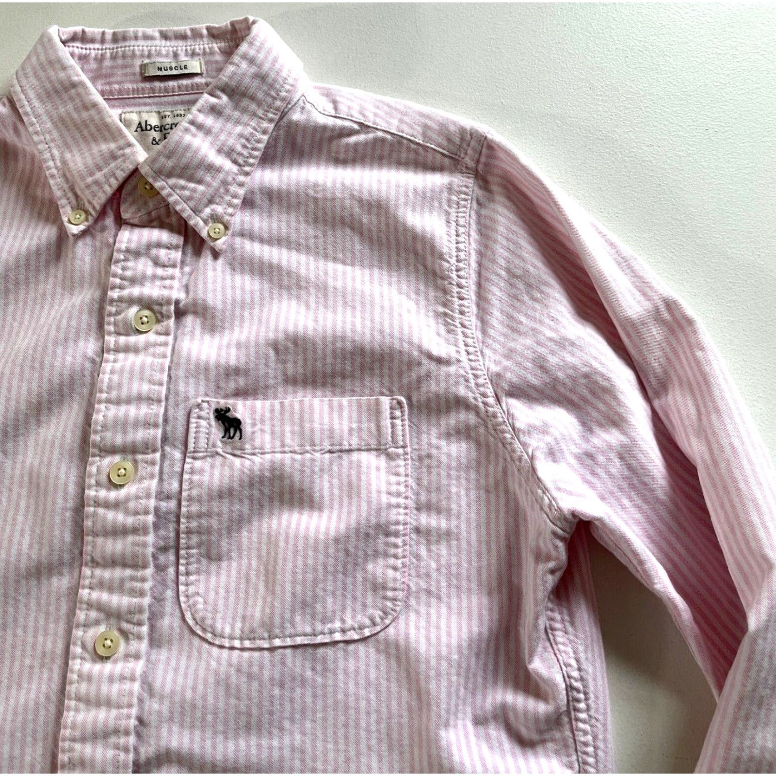 Abercrombie & Fitch VINTAGE Abercrombie & Fitch Men’s Button-Down Oxford Shirt Striped Pink Sz M Muscle Fit Size US M / EU 48-50 / 2 - 4 Thumbnail