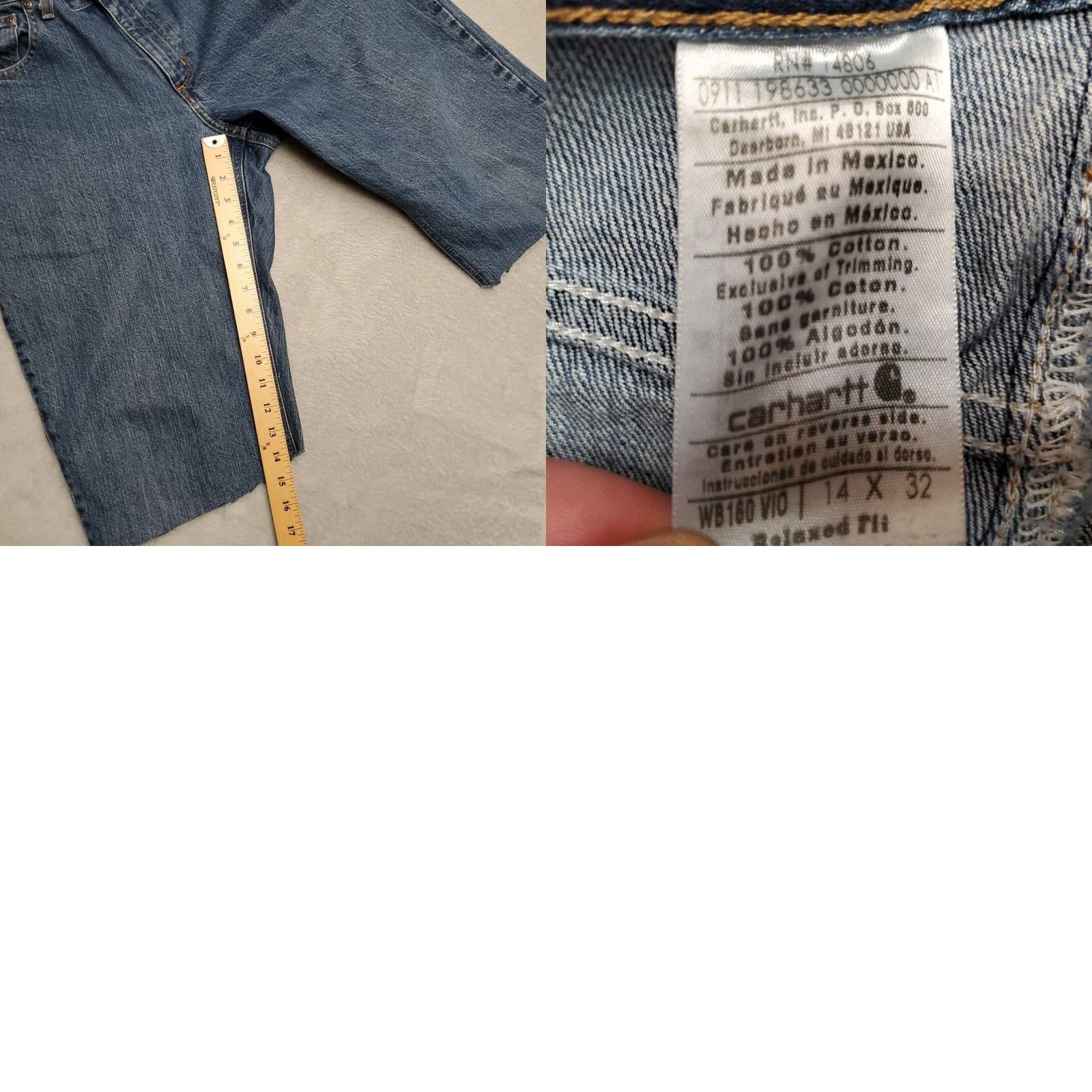 Carhartt VINTAGE Carhart Shorts Womens 14 Blue Denim Cutoff Relaxed Fit Work Casual Jorts, 5-Pocket Design, Belt Loops, Zip, 100% Cotton, Machine Washable, N/A Size 36" / US 14 / IT 50 - 8 Thumbnail