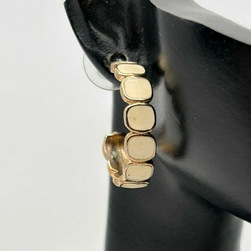 Other Gold & Cream Hoop Earrings Size ONE SIZE - 1 Thumbnail