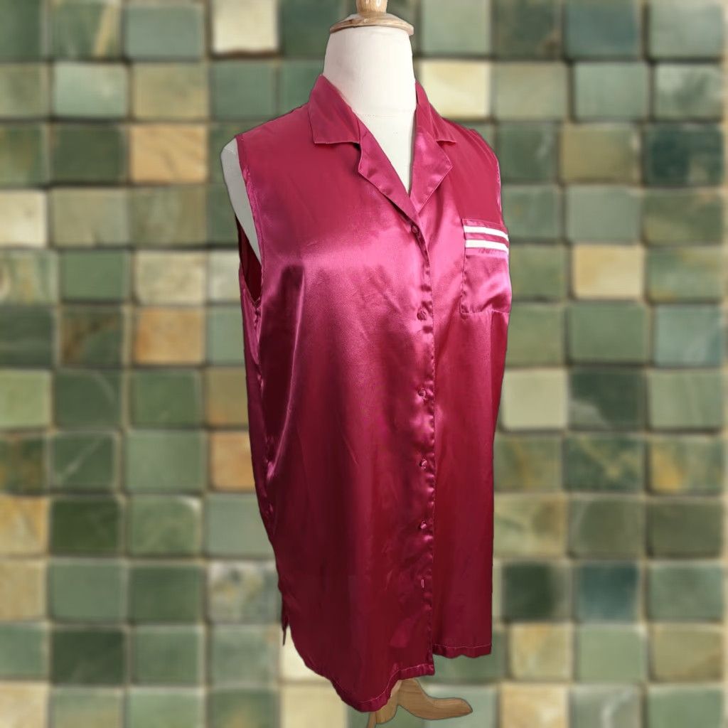 Pinko VINTAGE 90s Night Gown Shirt Sleeveless Collared Hot Pink Satin Nightgown D2W Gown Women XL Pink Satin Nightgown Womens Size XL / US 12-14 / IT 48-50 - 1 Thumbnail