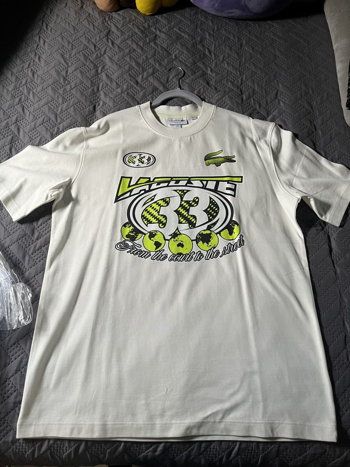 Lacoste Lacoste Mens Loose Fit Cotton Jersey Print T-Shirt White Size US S / EU 44-46 / 1 - 1 Thumbnail