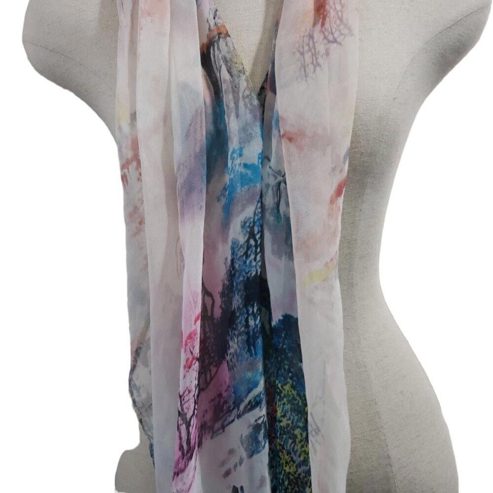 Designer CT1757 100% Silk Floral Multi Color Scarf Size ONE SIZE - 2 Thumbnail