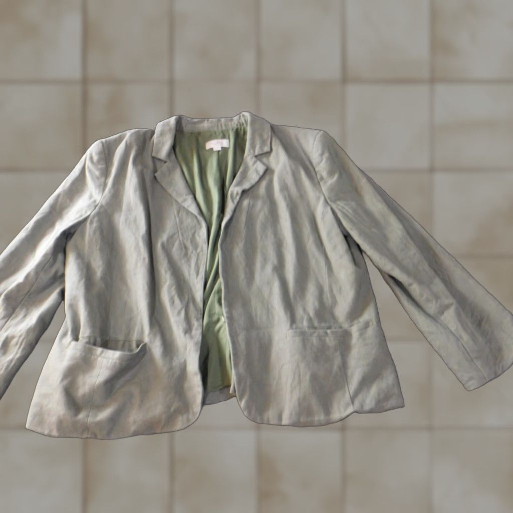 Ann Taylor Ann Taylor Loft Jacket Blazer 14 Green Linen Blend Knit Pocket Casual Women's Regular Mid-Length Spring Fall Size XL / US 12-14 / IT 48-50 - 1 Thumbnail
