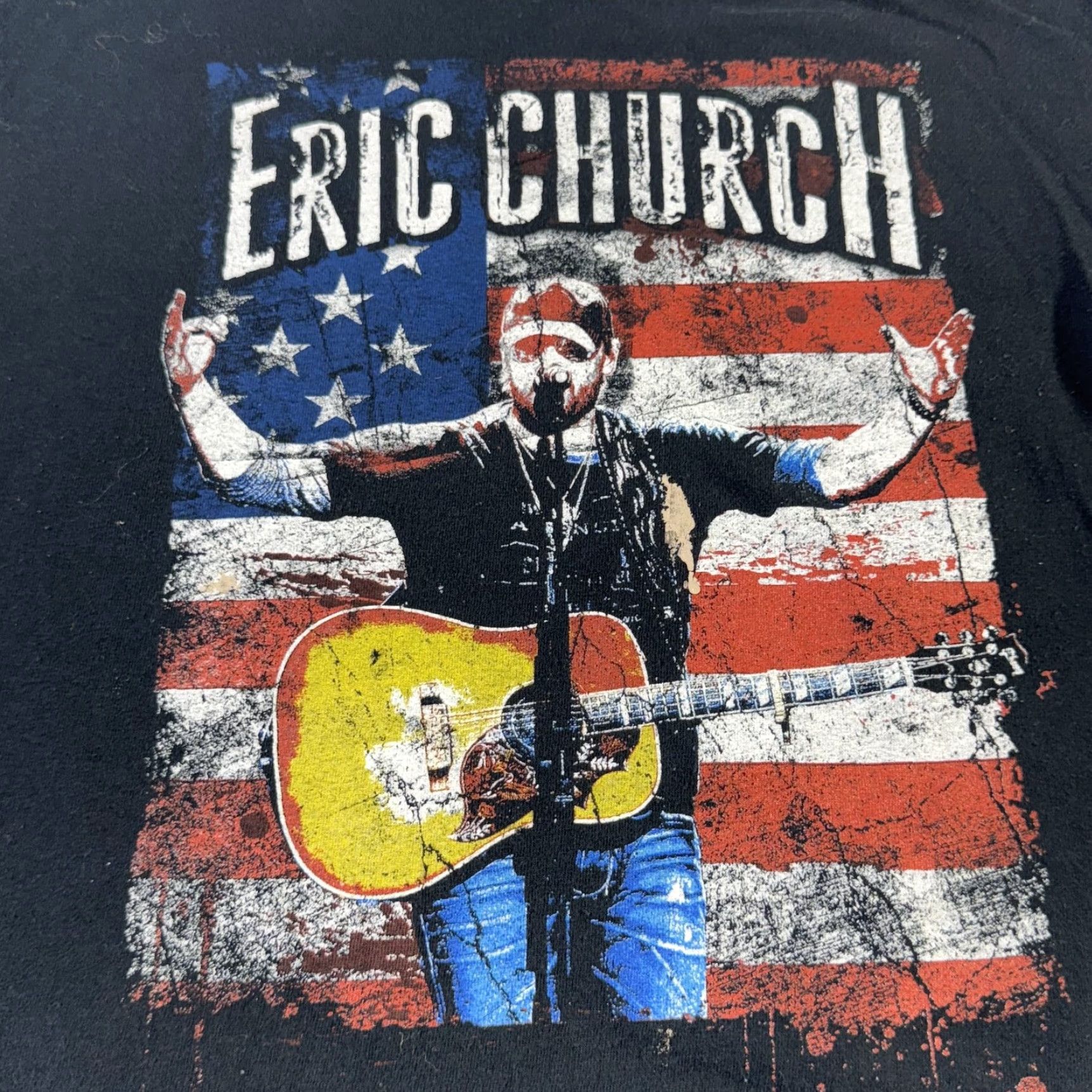Gildan VINTAGE Gildan Eric Church T-Shirt Mens Small Black American Flag Guitar Concert Tour Country Music Men Size US S / EU 44-46 / 1 - 2 Thumbnail