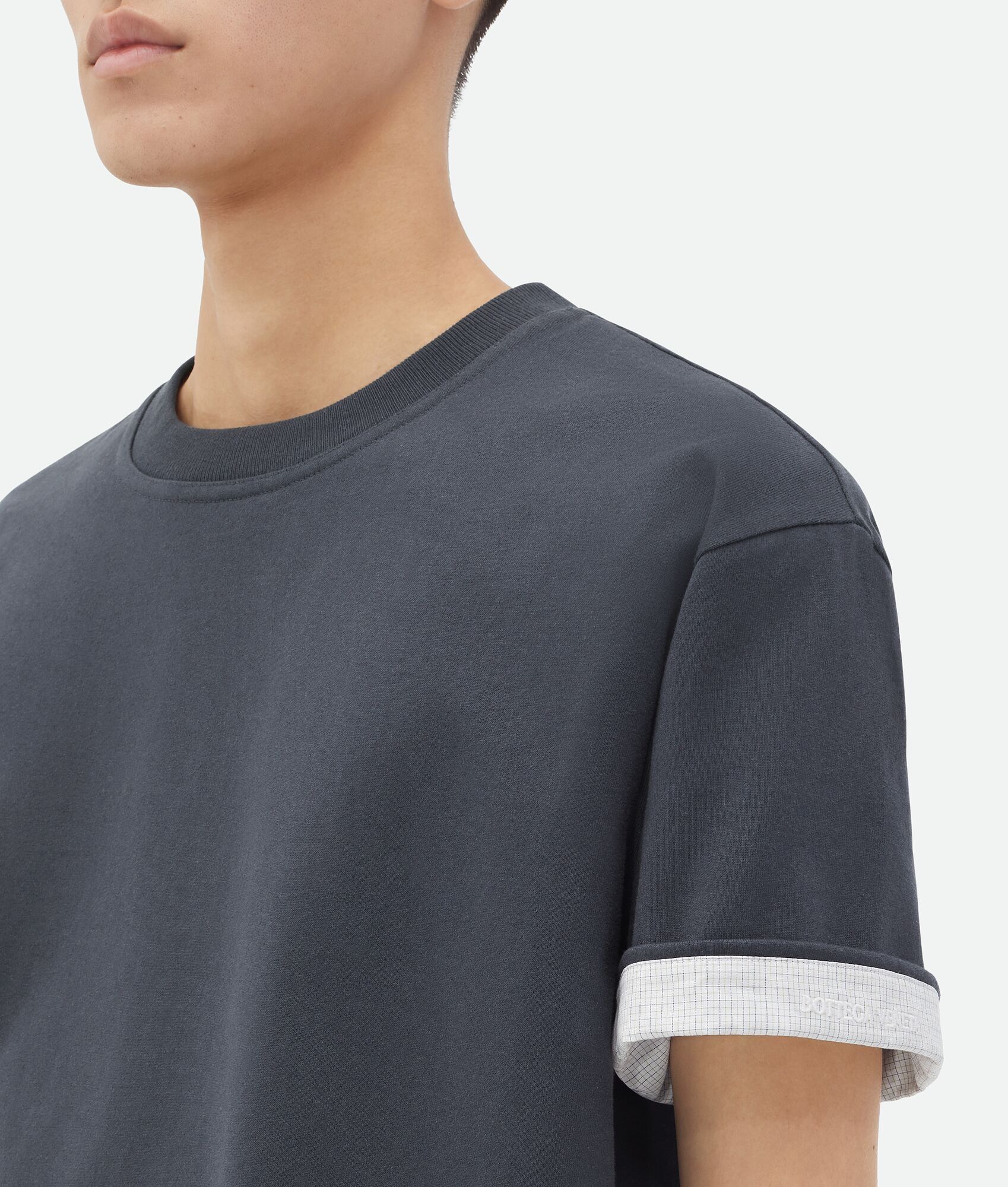 Bottega Veneta o1w1db10825 Double Layer Cotton Check T-Shirt in Shadow Size US XXL / EU 58 / 5 - 3 Thumbnail