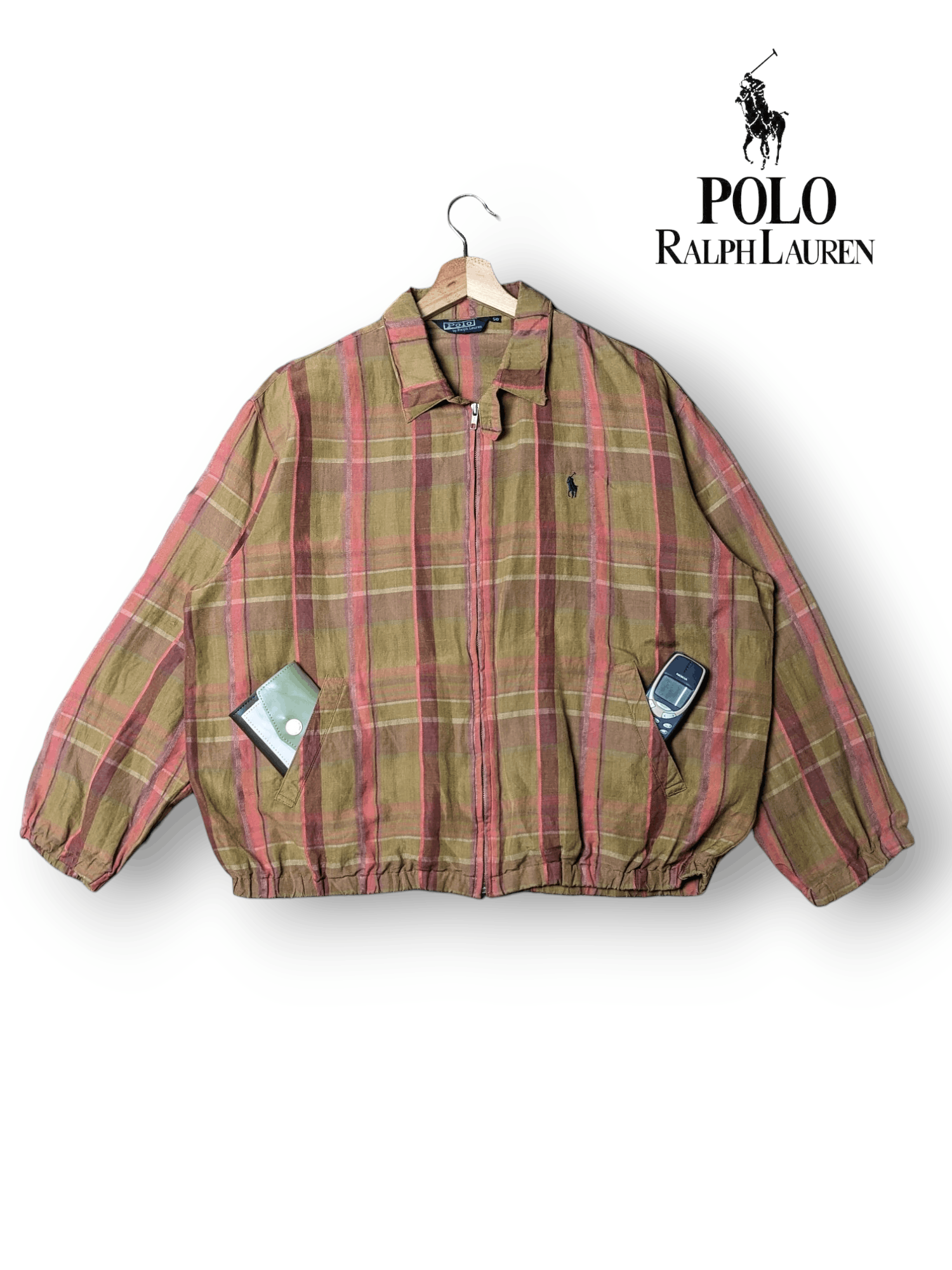 image of Vintage Polo Ralph Laurent Plaid Harrington Jacket in Brown, Men's (Size XL)