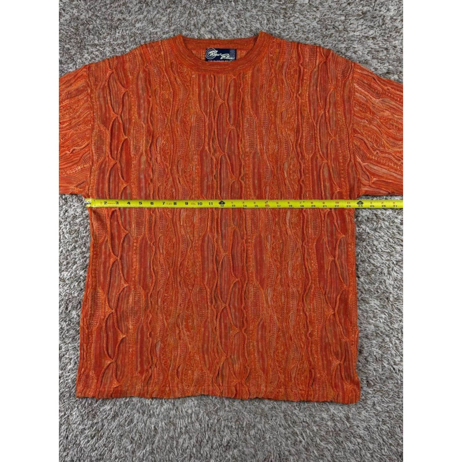 Coogi VINTAGE Raw Blue Rugged Wear 3D Knit Textured Sweater Men XL Orange Knit Pullover Crew Neck Long Sleeve Winter Fall Coogi Style Size US XL / EU 56 / 4 - 6 Thumbnail
