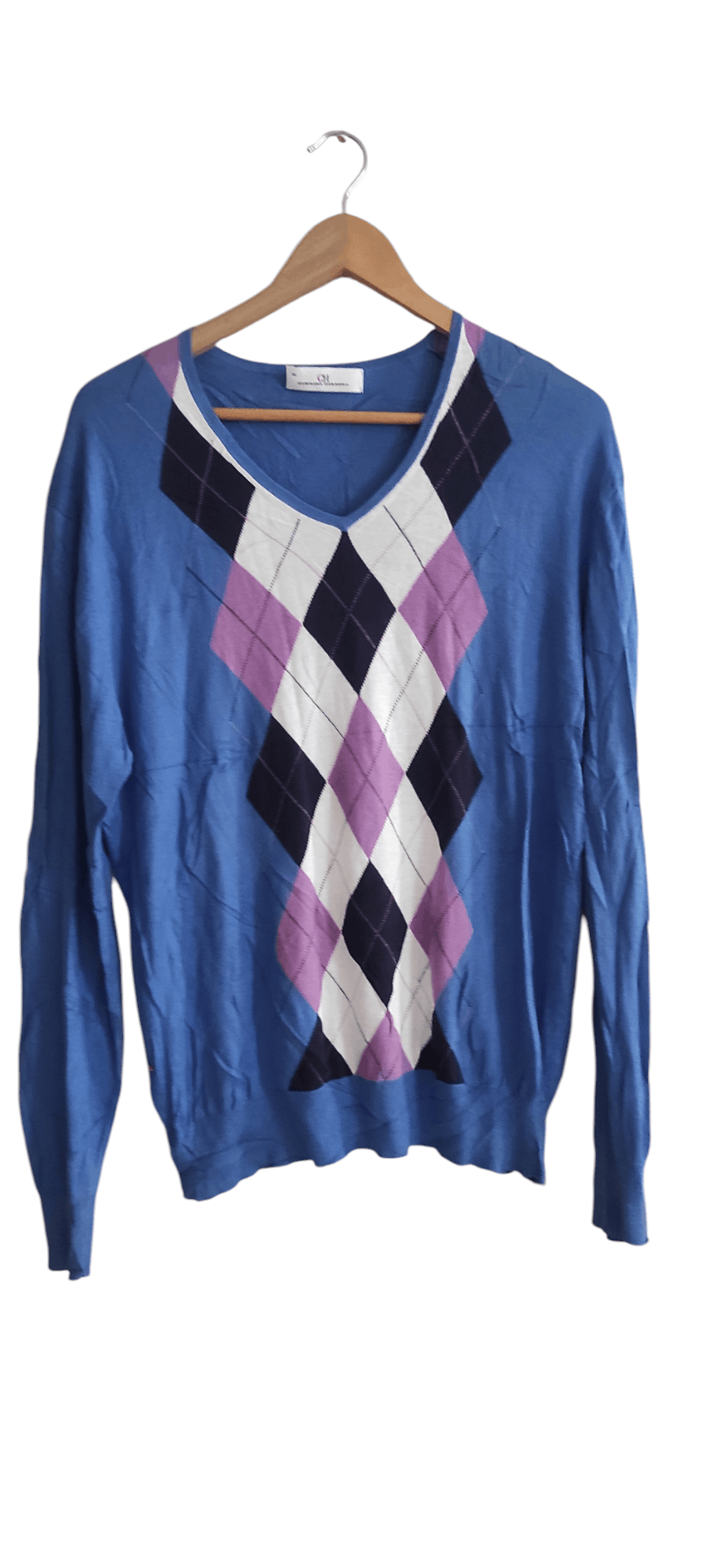 Carolina Herrera Carolina Herrera V Neck Ribbed Knit Slim Fit Argyle Pullover Size US M / EU 48-50 / 2 - 2 Thumbnail